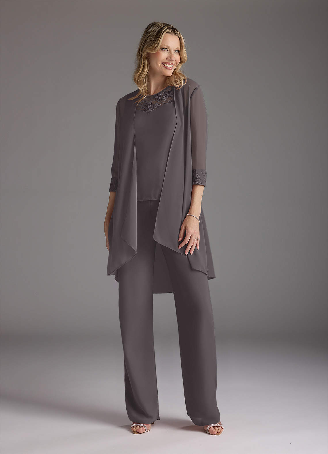 Azazie Maura Mother of the Bride Dresses Steel Grey Jumpsuit/Pantsuit Sequins Chiffon Dress image1
