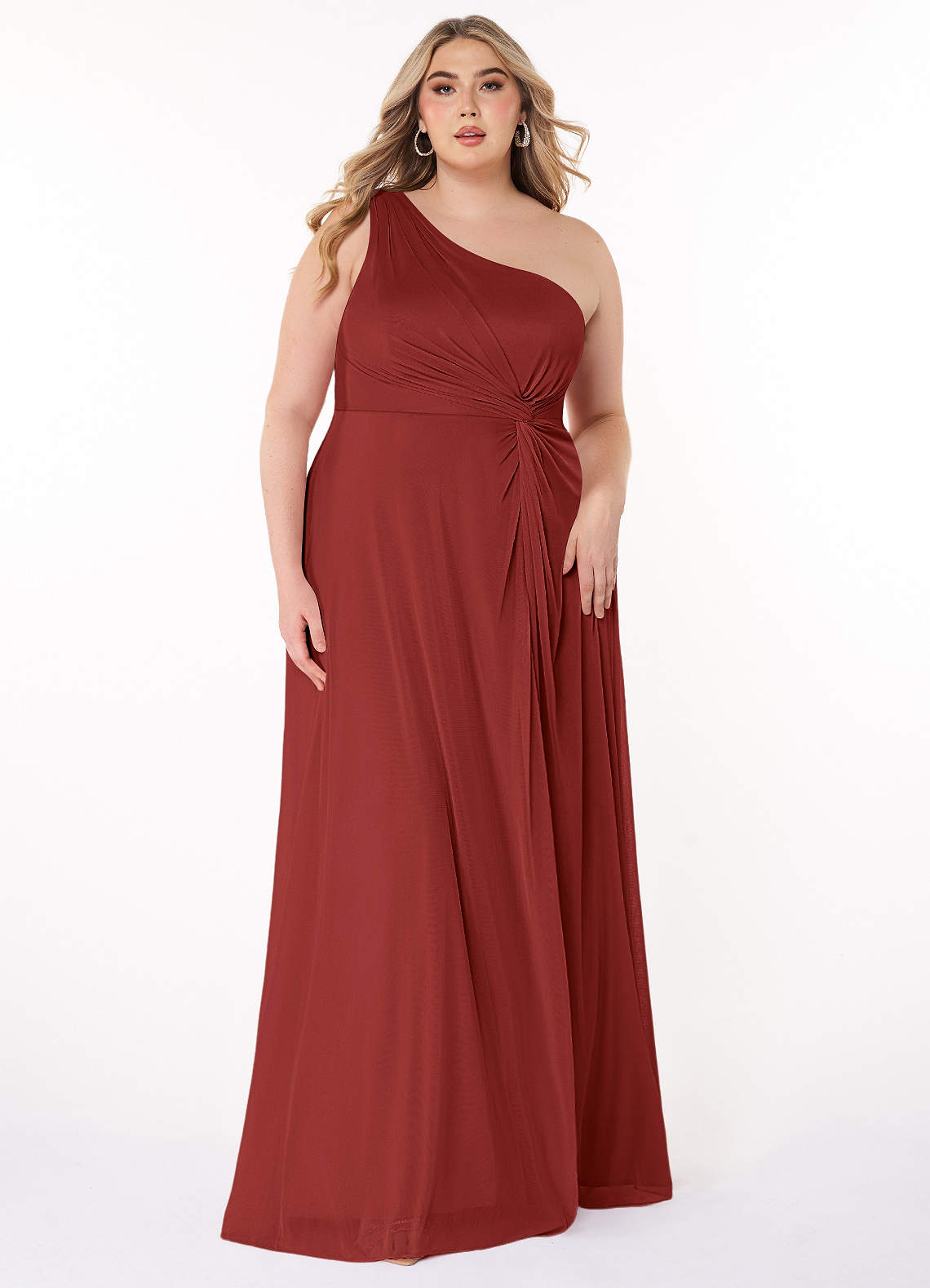 Azazie Brooke Vestidos de damas de honor Vestido de Óxido de Malla de Corte en A con Hombro unilateral image5