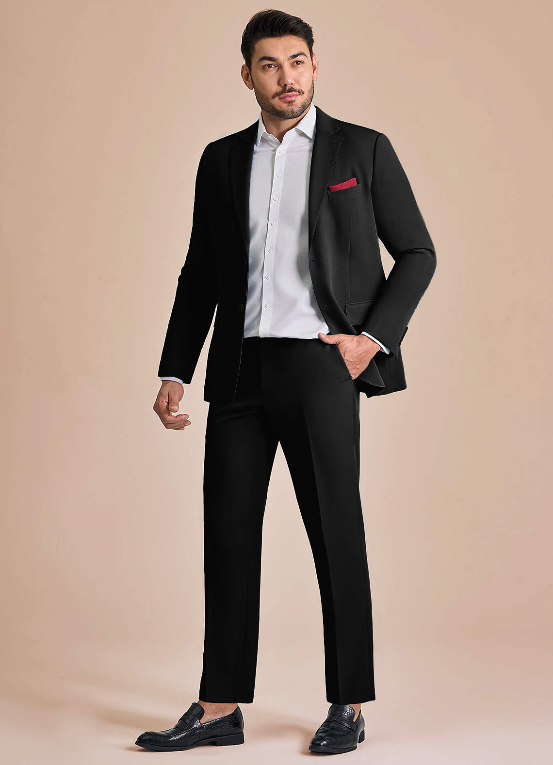 front James Black Structured Stretch Suit
