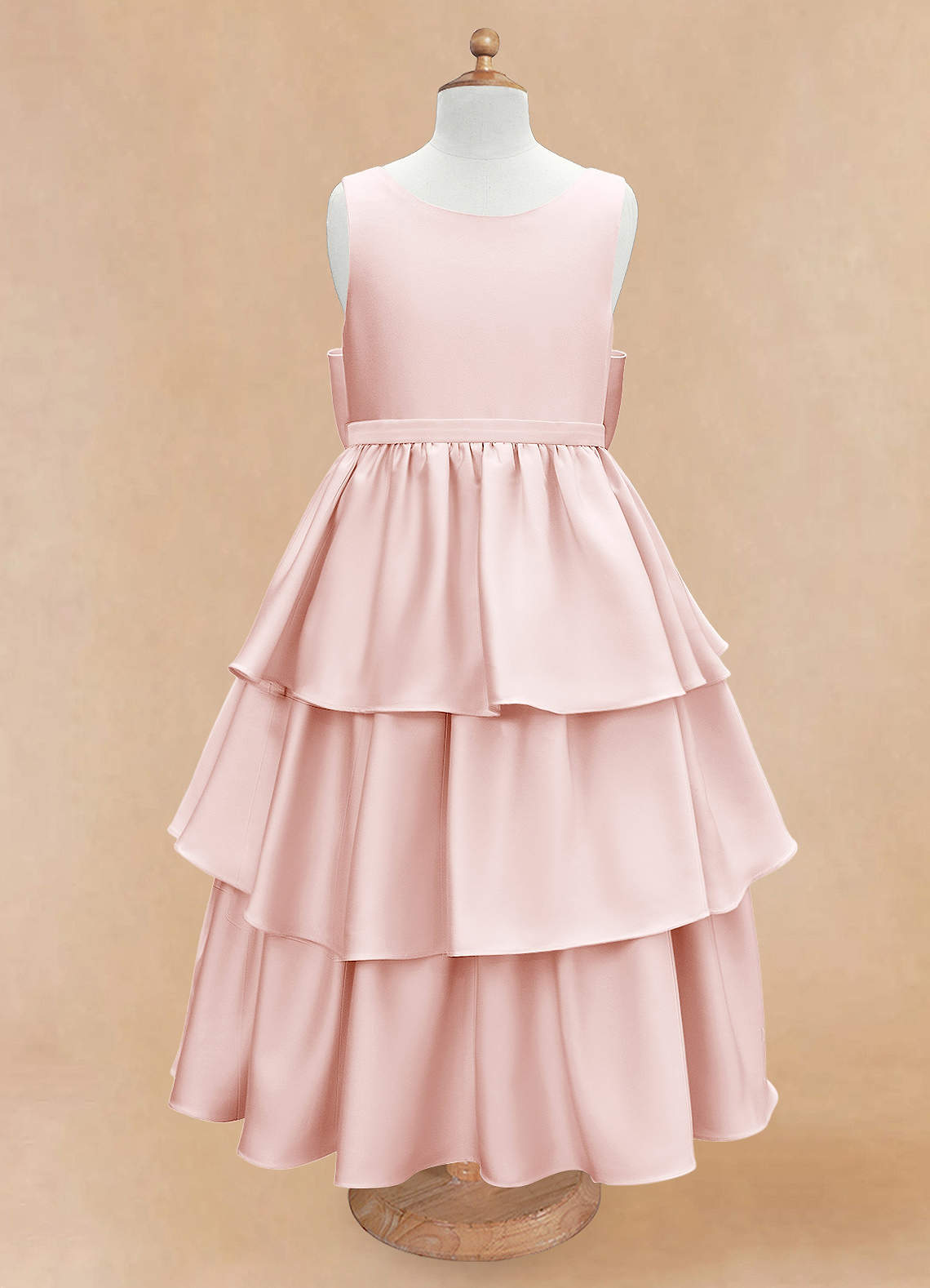 Azazie Margie Flower Girl Dresses Blushing Pink A-Line Bow Stretch Satin Dress image2