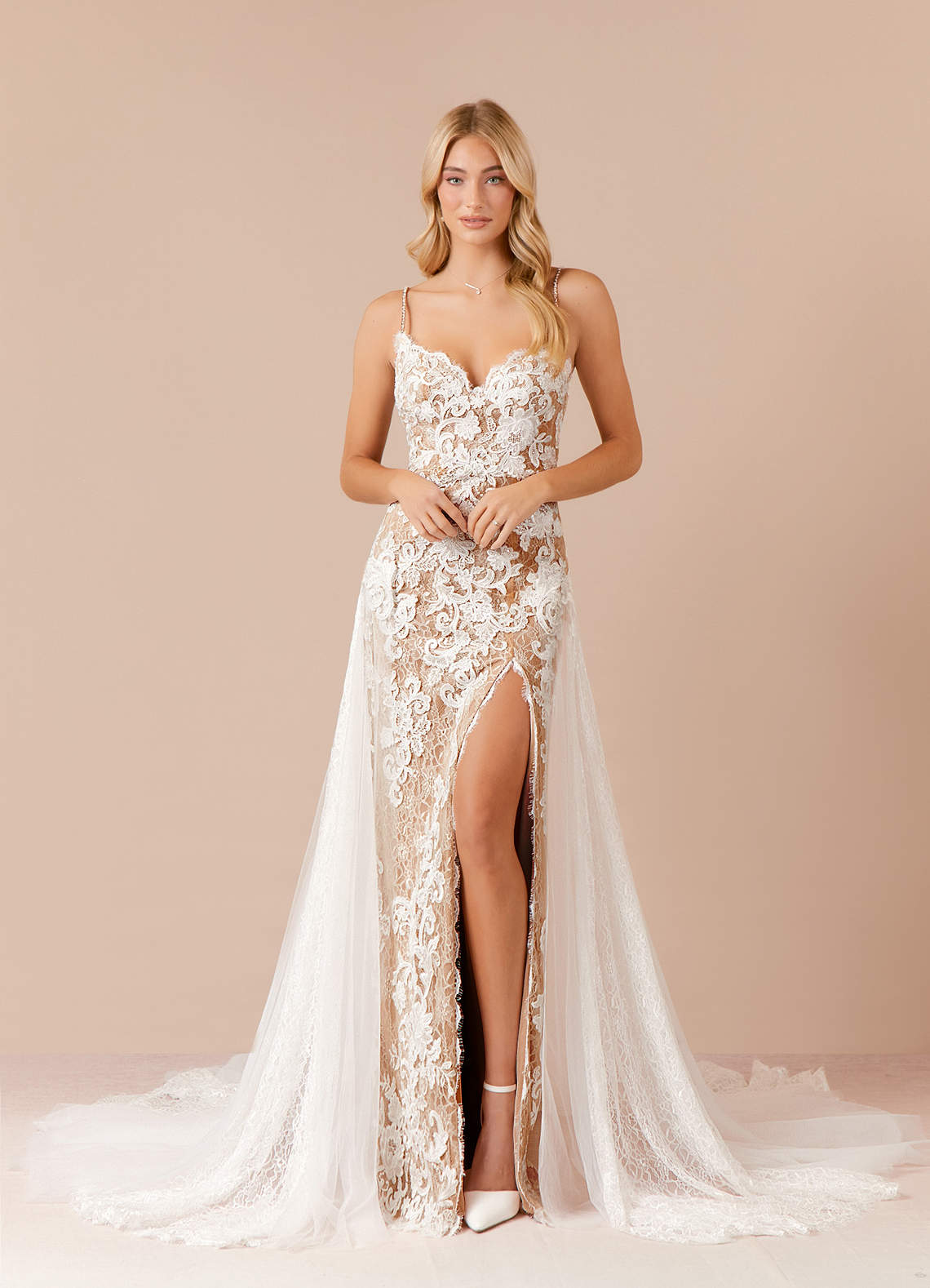 Azazie Mireya Wedding Dresses Diamond White Caramel Sheath Sequins Tulle Dress image1