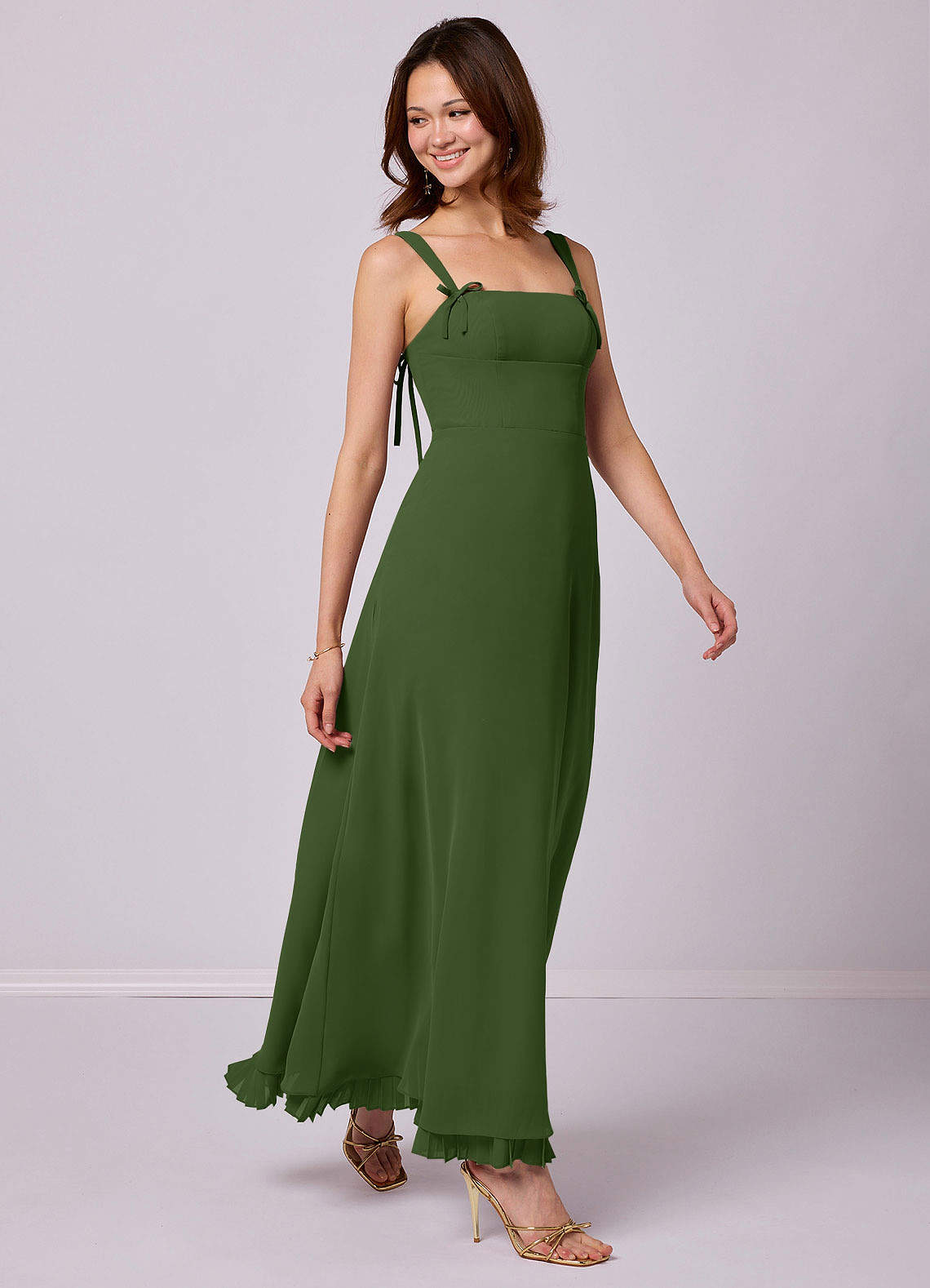 Barbie ♥ Azazie Bridesmaid Dresses Olive A-Line Pleated Chiffon Dress image1