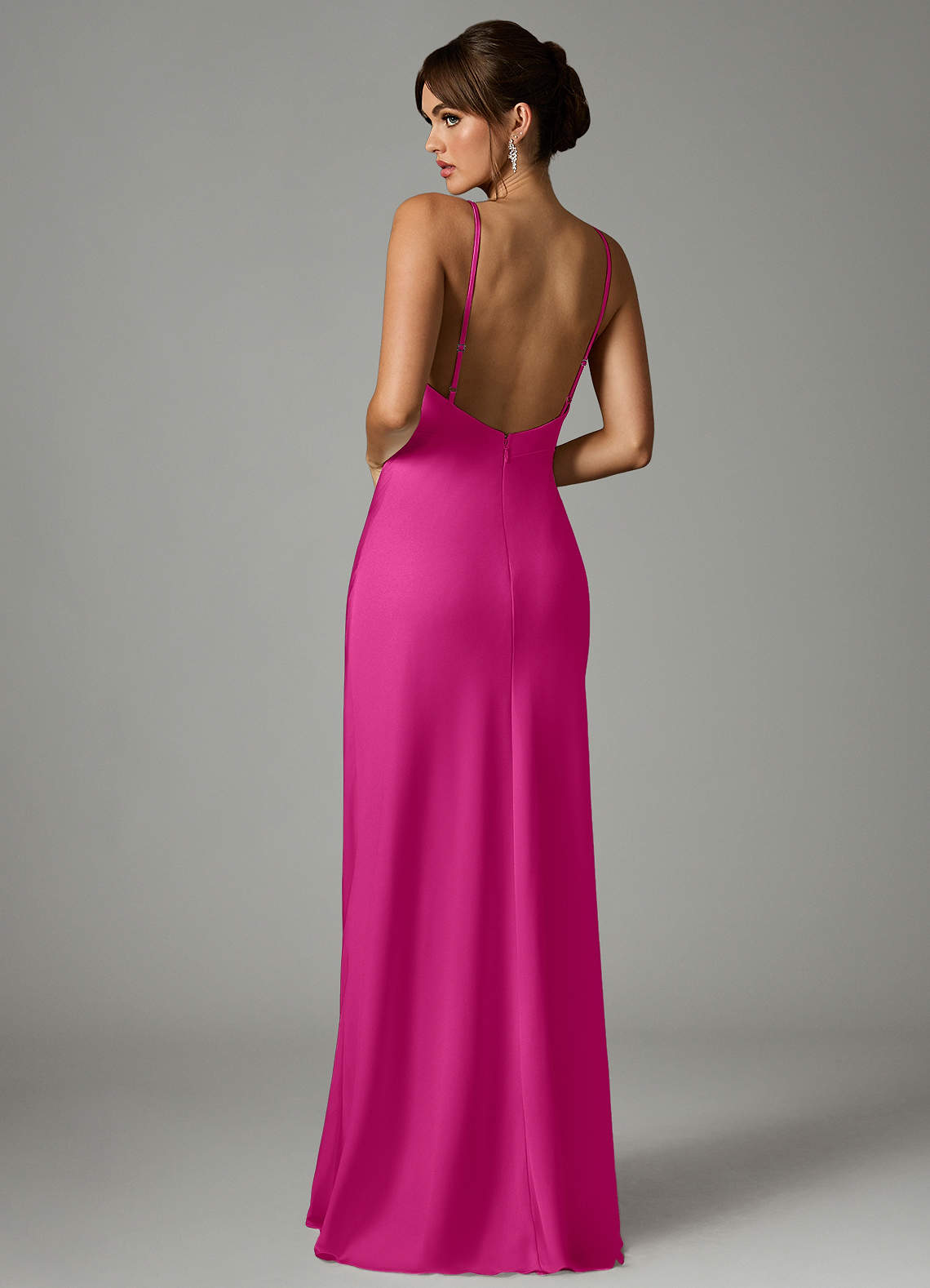 Azazie Stefania Vestidos de madrinha de casamento Vestido Fúcsia de Cetim elástico de Linha A image1