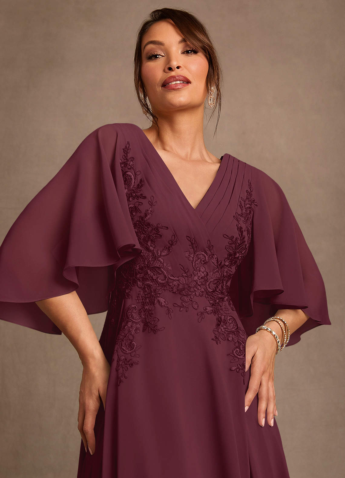Azazie Tilda Mother of the Bride Dresses Cabernet A-Line Lace Chiffon Dress image4