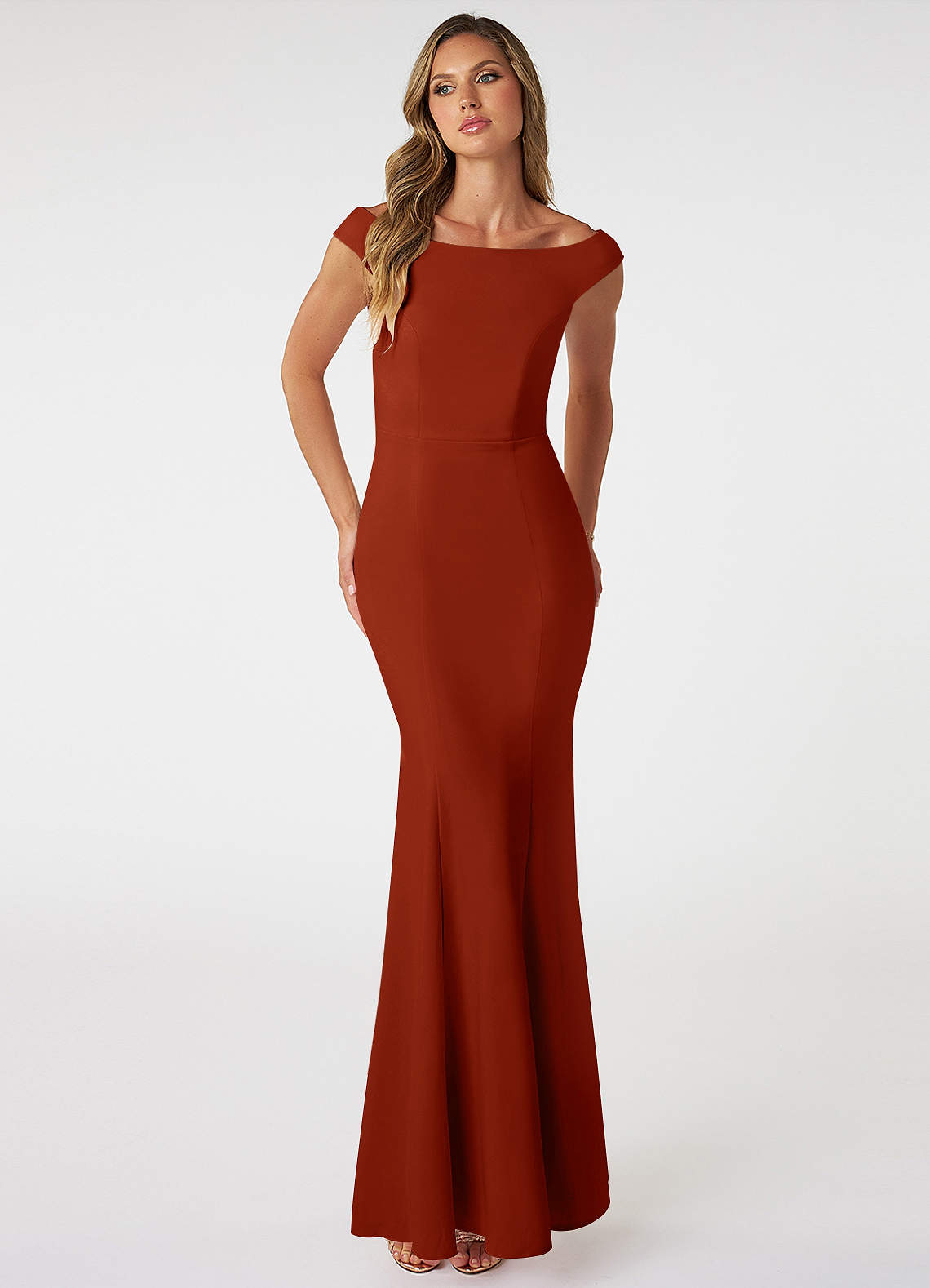 Azazie Nicolina Bridesmaid Dresses Rust Mermaid Square Neckline Stretch Crepe Dress image1