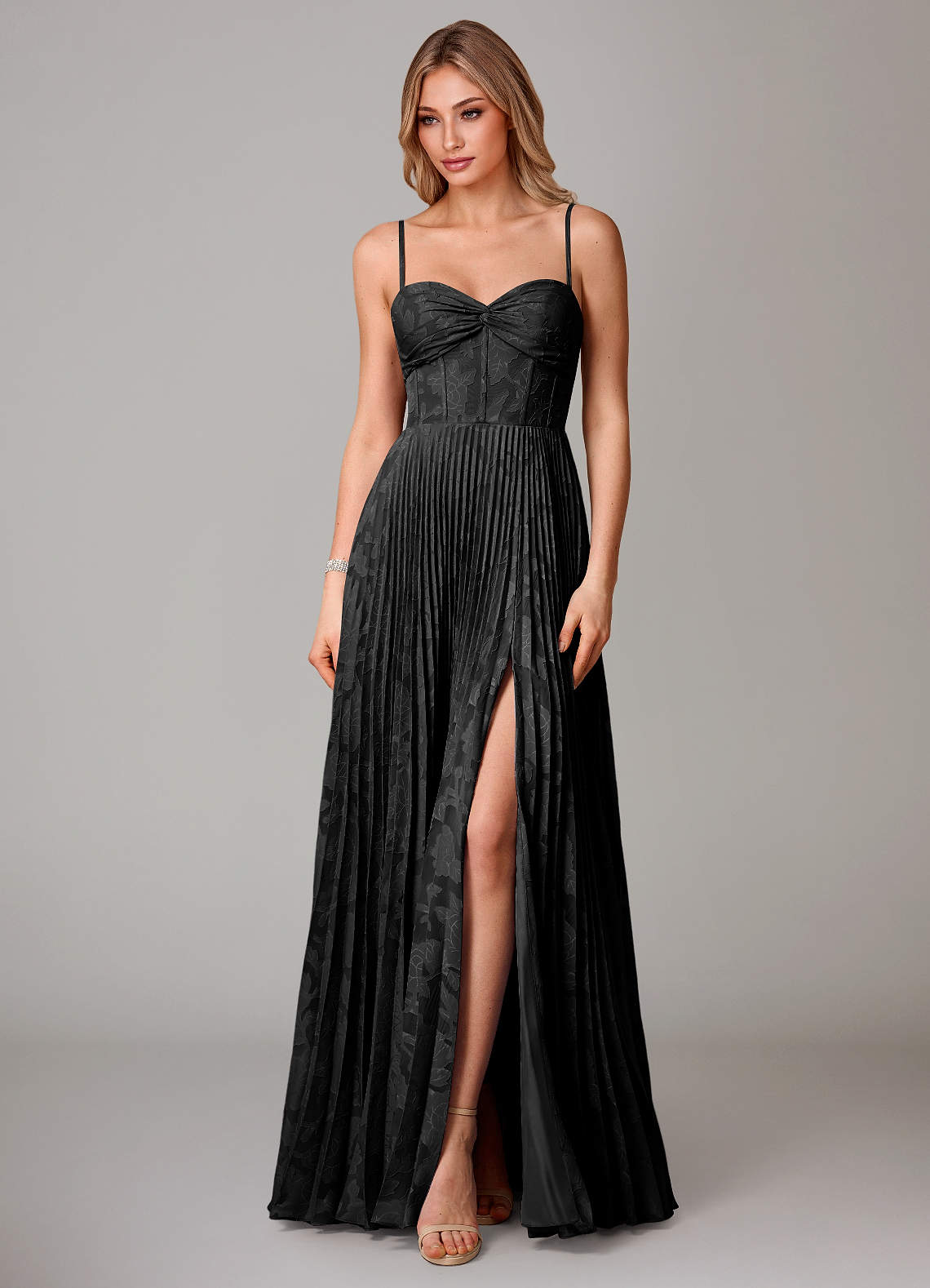 Azazie Akiko Bridesmaid Dresses Black A-Line Sweetheart Neckline Floral Burnout Dress image2