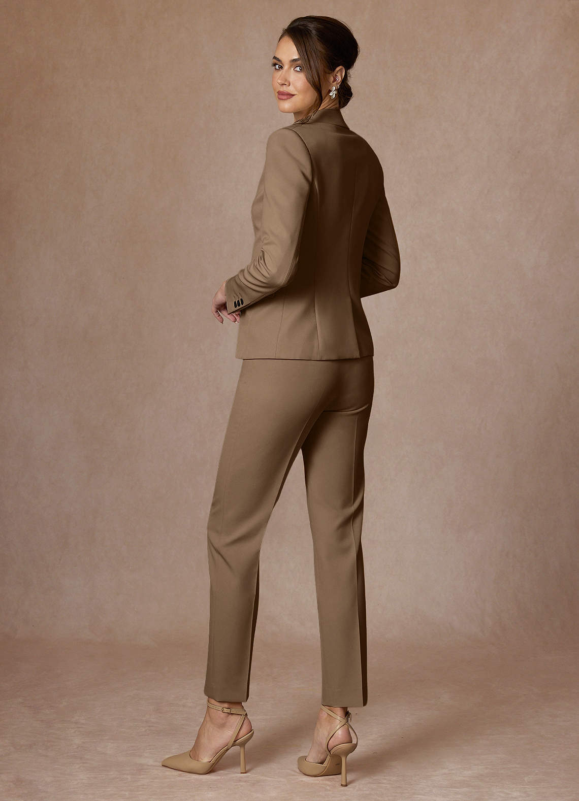 front Victoria Truffle Refined Weave Full Length Dress Pants