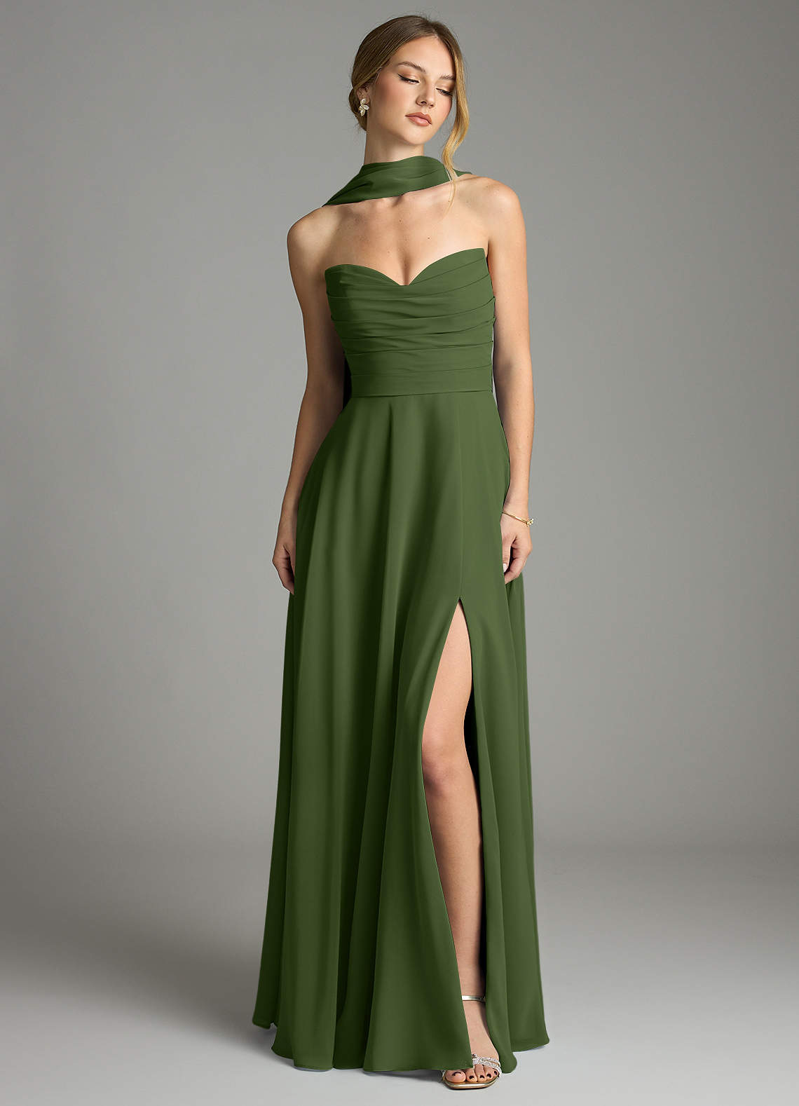 olive chiffon bridesmaid dresses Azazie Ayla