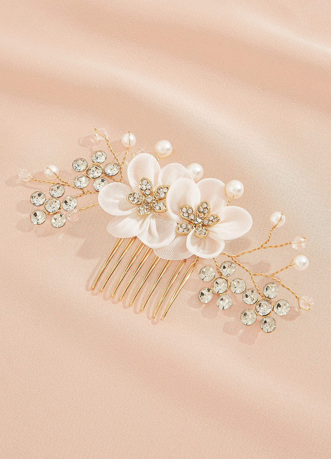 front Elegant White Rhinestones Fower Comb