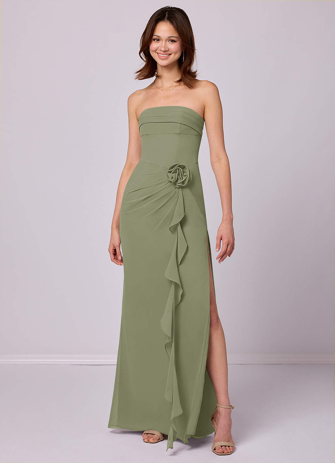 Barbie ♥ Azazie Bridesmaid Dresses Pistachio Sheath Strapless Chiffon Convertible Dress image2