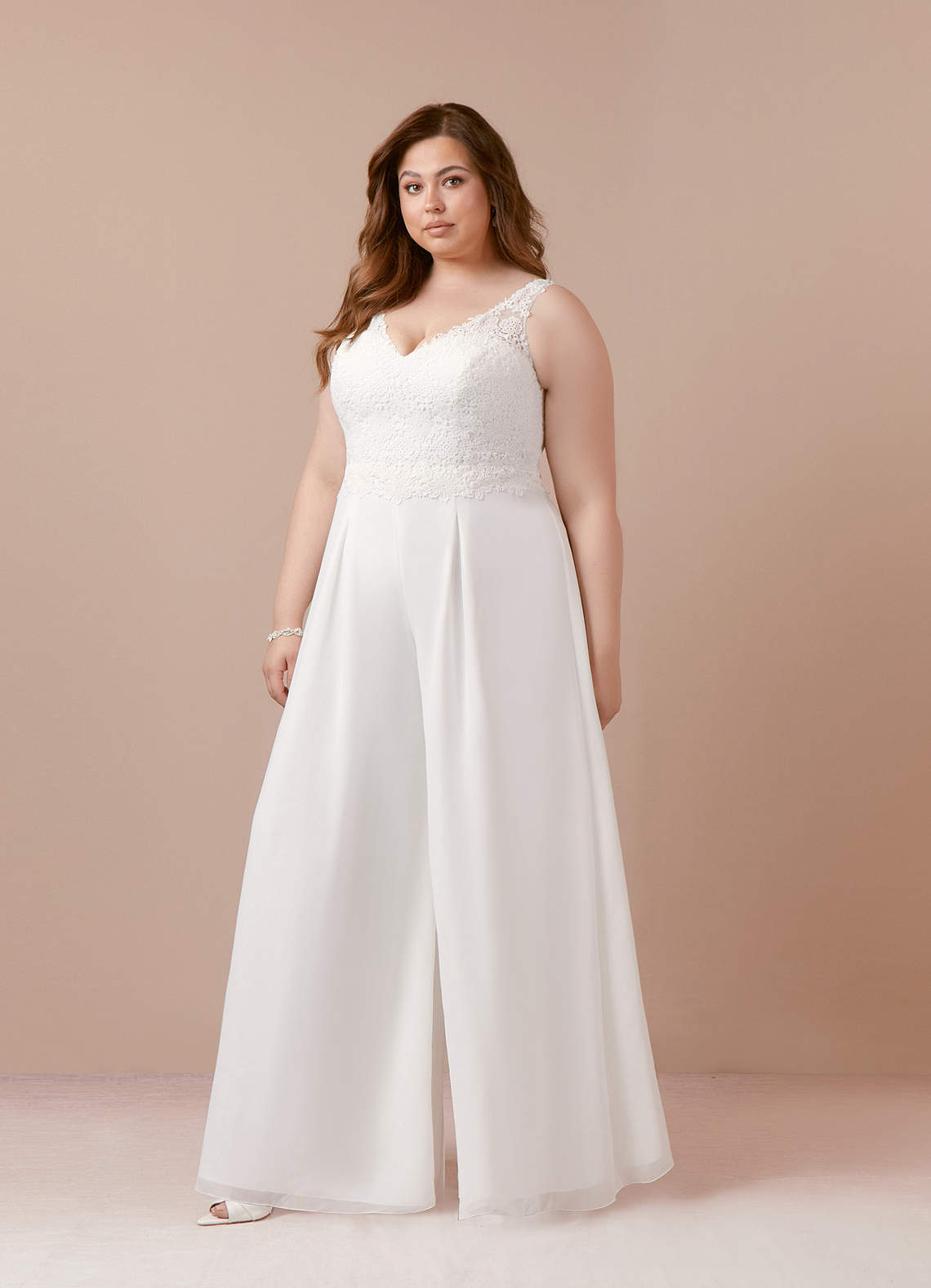 Azazie Florine Wedding Dresses Diamond White Pant Styles V-Neck Lace Chiffon Dress image8