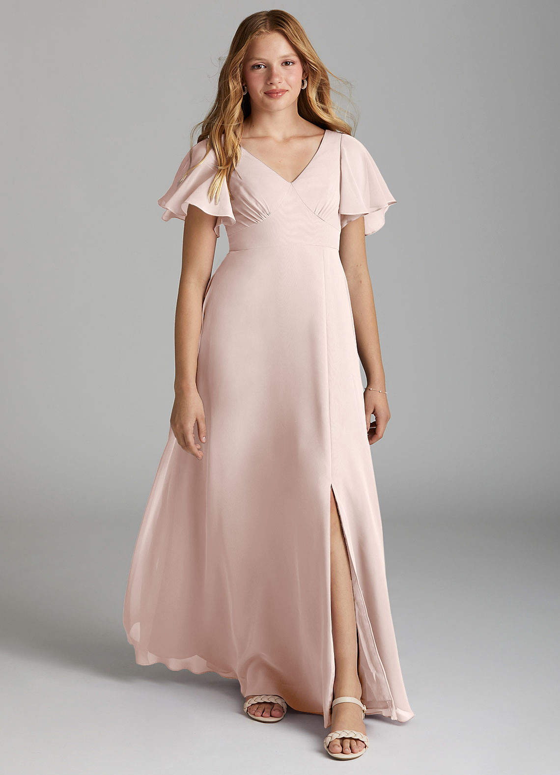 Azazie Kimber Junior Rose Petal A-Line Pleated Chiffon Dress image1