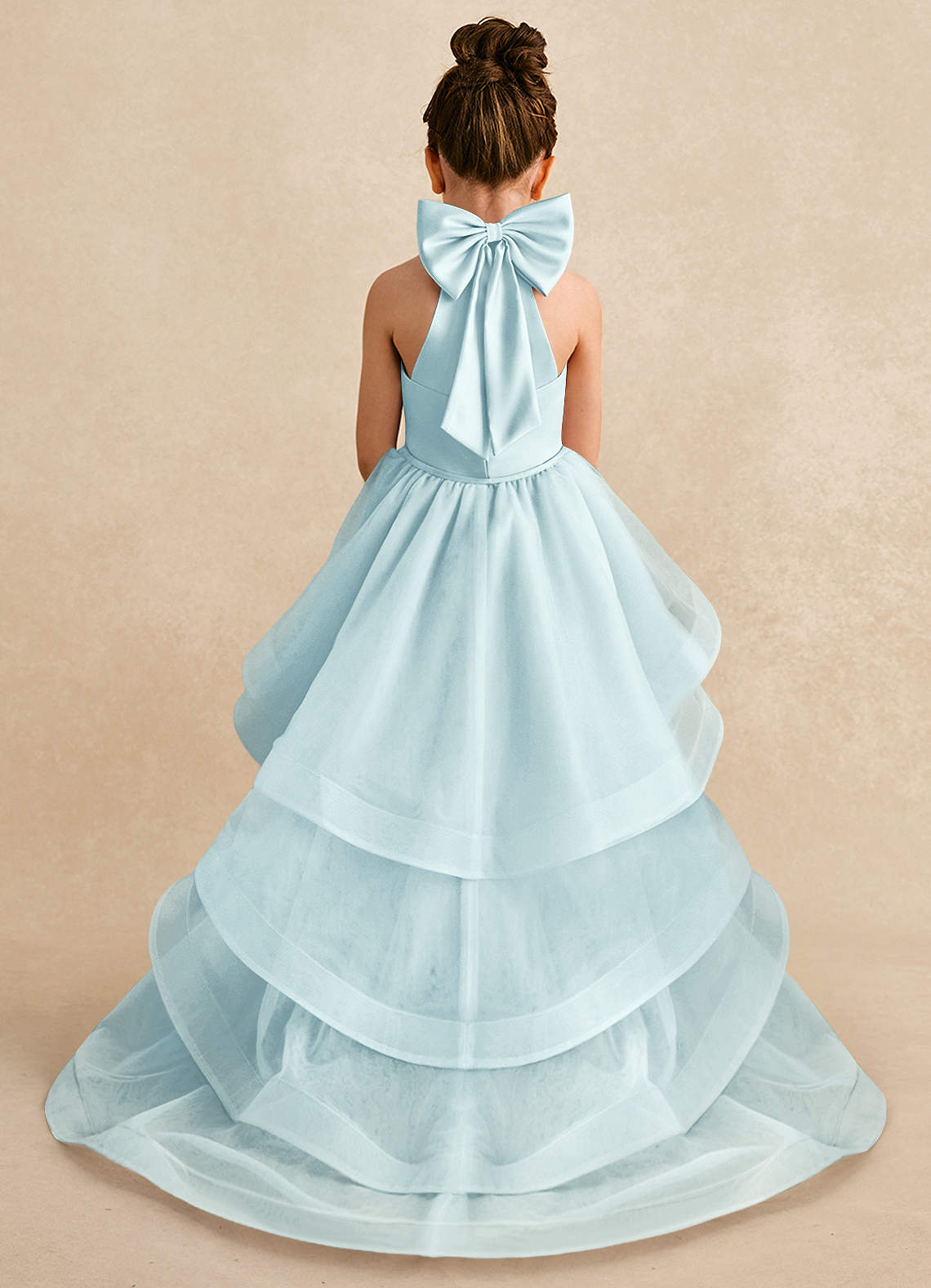 Azazie Bev Flower Girl Dresses Sea Glass A-Line Convertible Tulle Dress image1