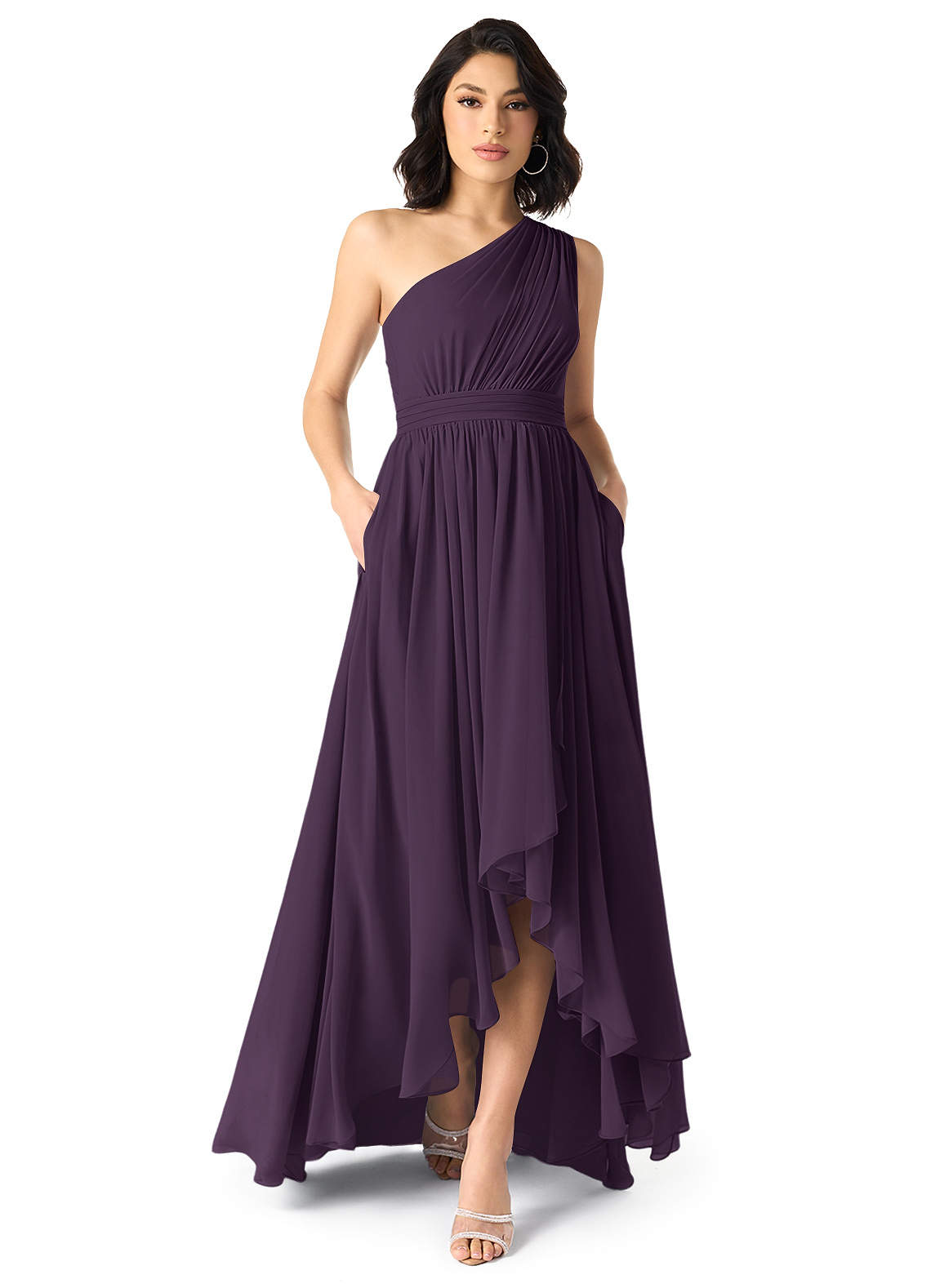 Azazie Mathilda Bridesmaid Dresses Plum A-Line One Shoulder Chiffon Dress image1