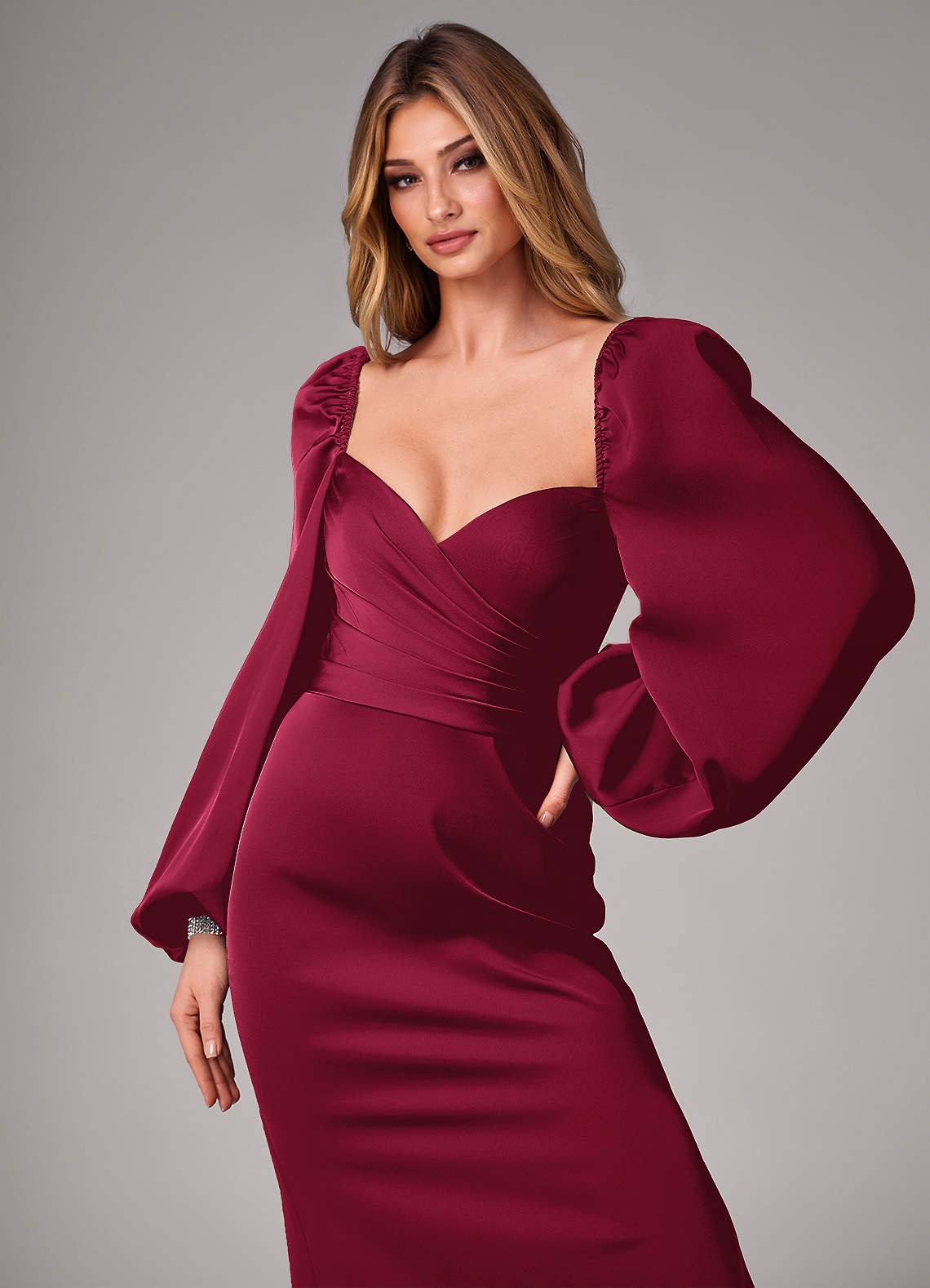 Azazie Sonata Ready to Ship Burgundy Stretch Satin Bridesmaid Dresses |  Azazie