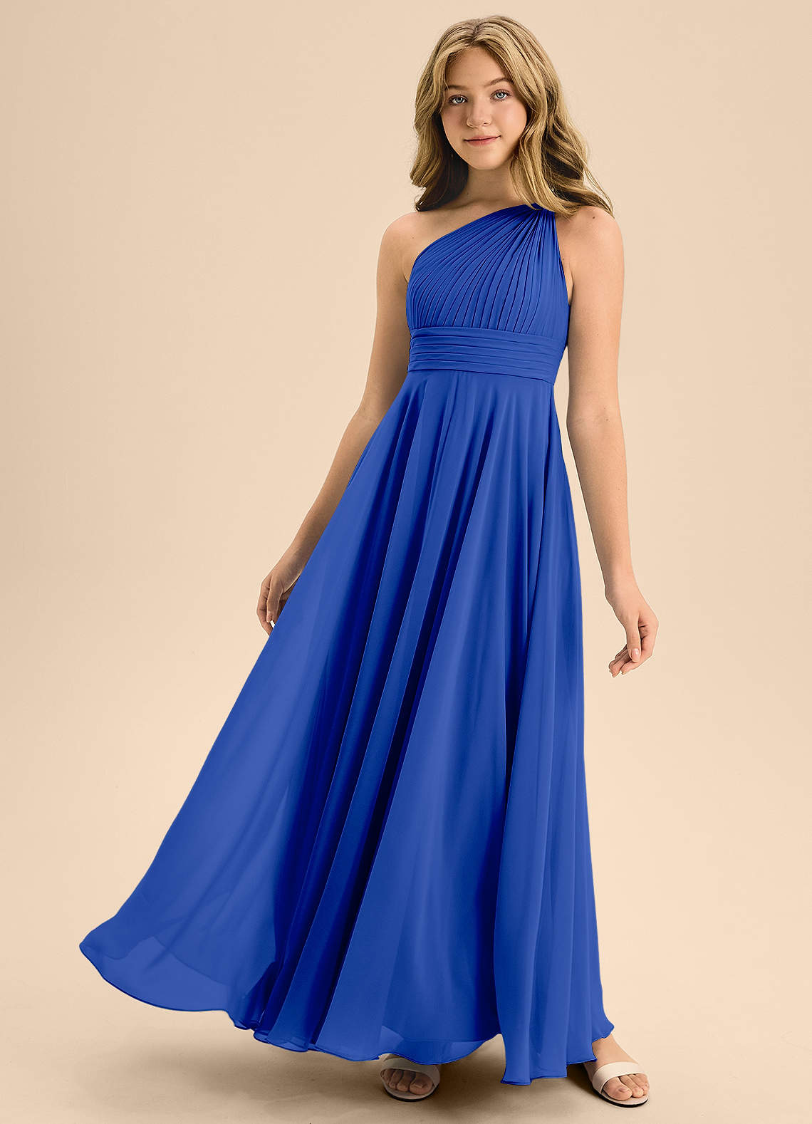 Azazie Charlize Junior Royal Blue A-Line Pleated Chiffon Dress image1