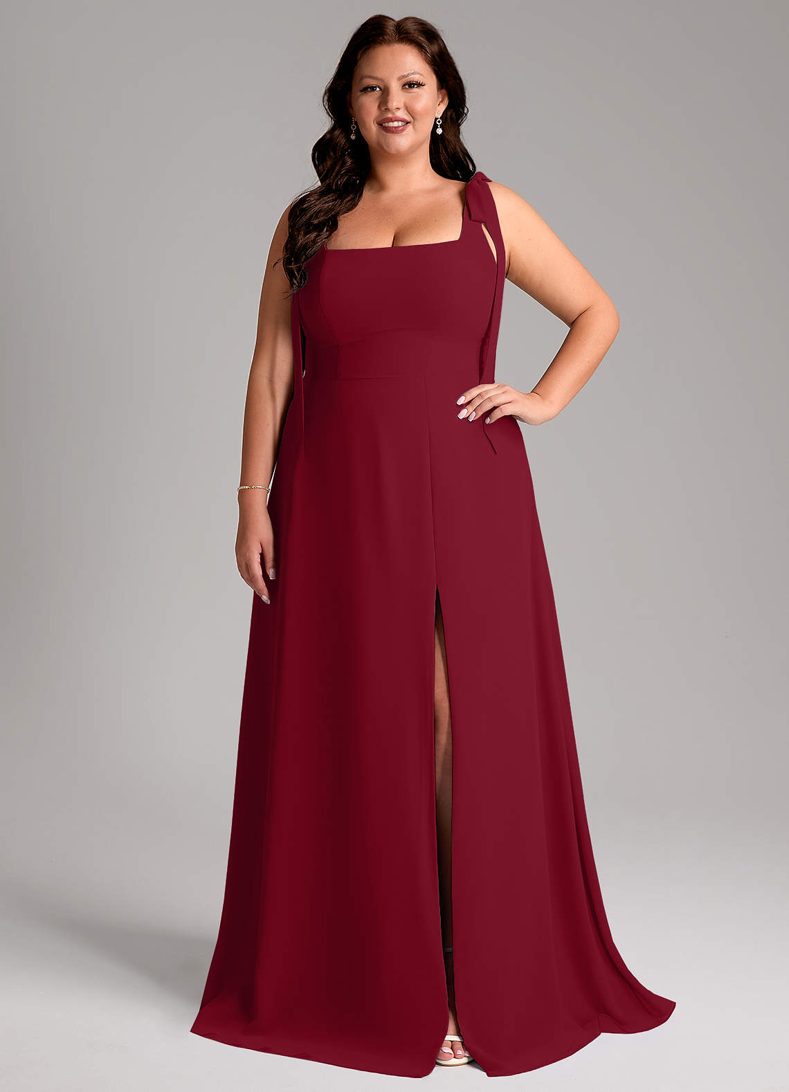 Azazie Debra Bridesmaid Dresses Burgundy A-Line with Pockets Chiffon Convertible Dress image1