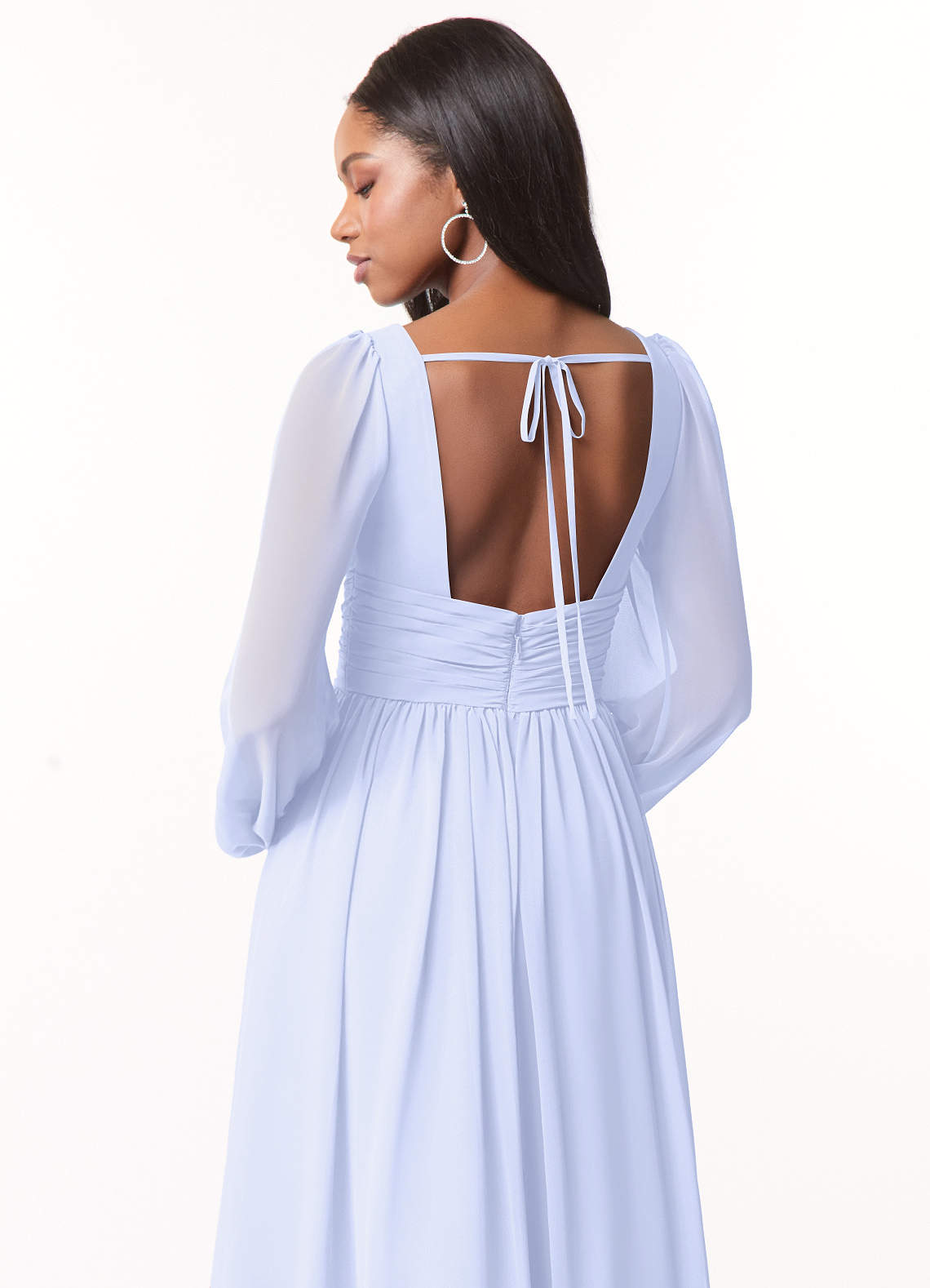 Azazie Norah Vestidos de damas de honor Vestido de Lavanda de Gasa de Corte en A con Manga larga con cuello en V image2