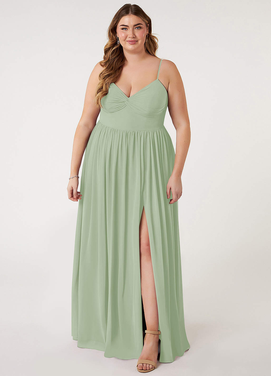 Azazie Zeya Bridesmaid Dresses Dusty Sage A-Line V-Neck Pleated Chiffon Dress image5