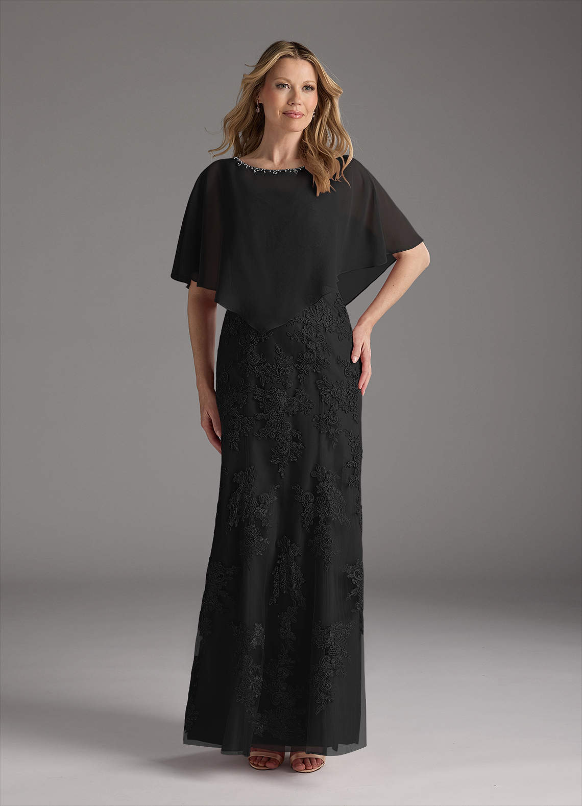 Azazie Whilhelmina vestidos de madre de la novia Vestido de Negro de Gasa de Sirena con Encaje image1