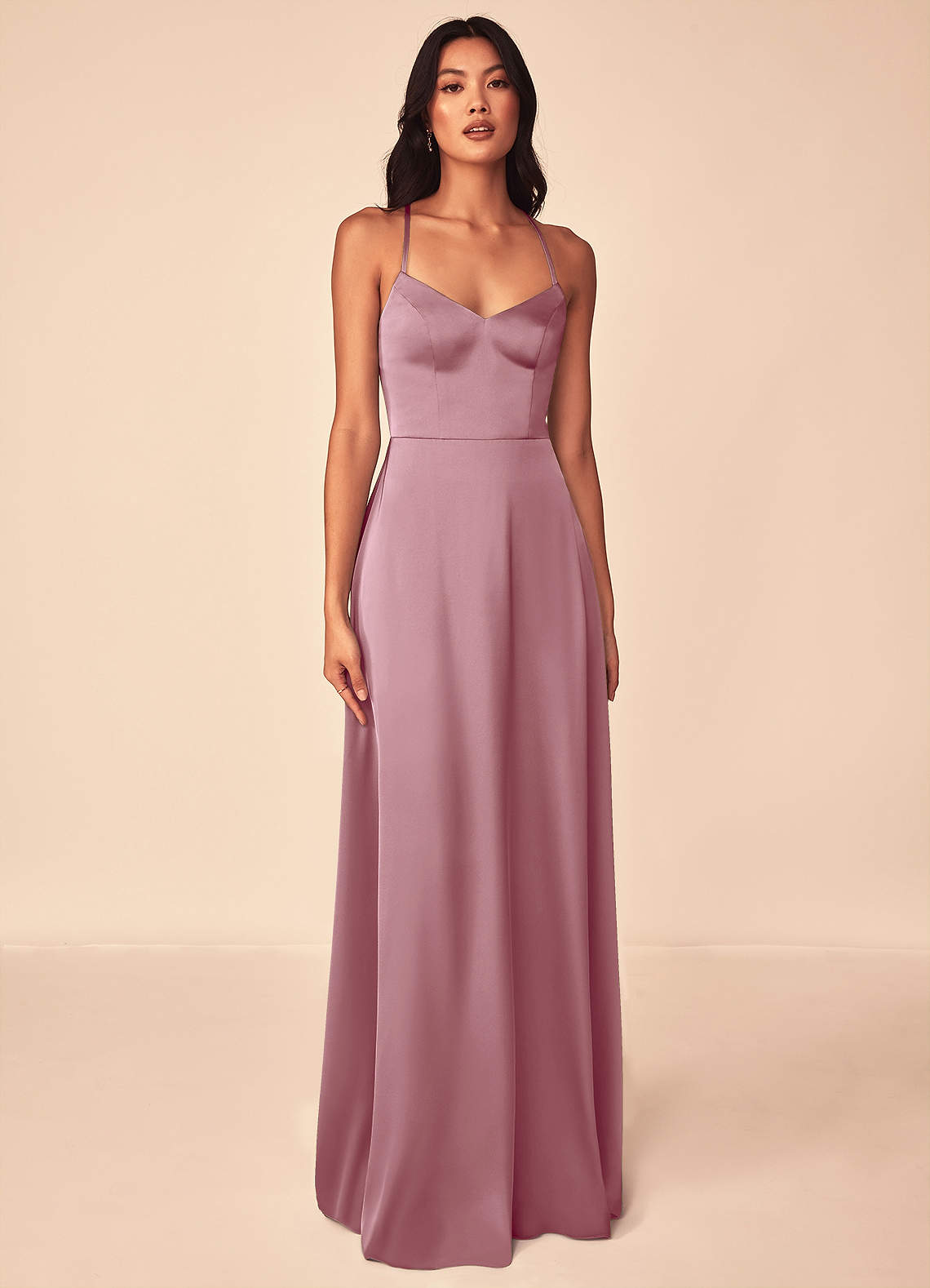 Azazie Mei Bridesmaid Dresses Vintage Mauve A-Line V-Neck Stretch Satin Dress image1