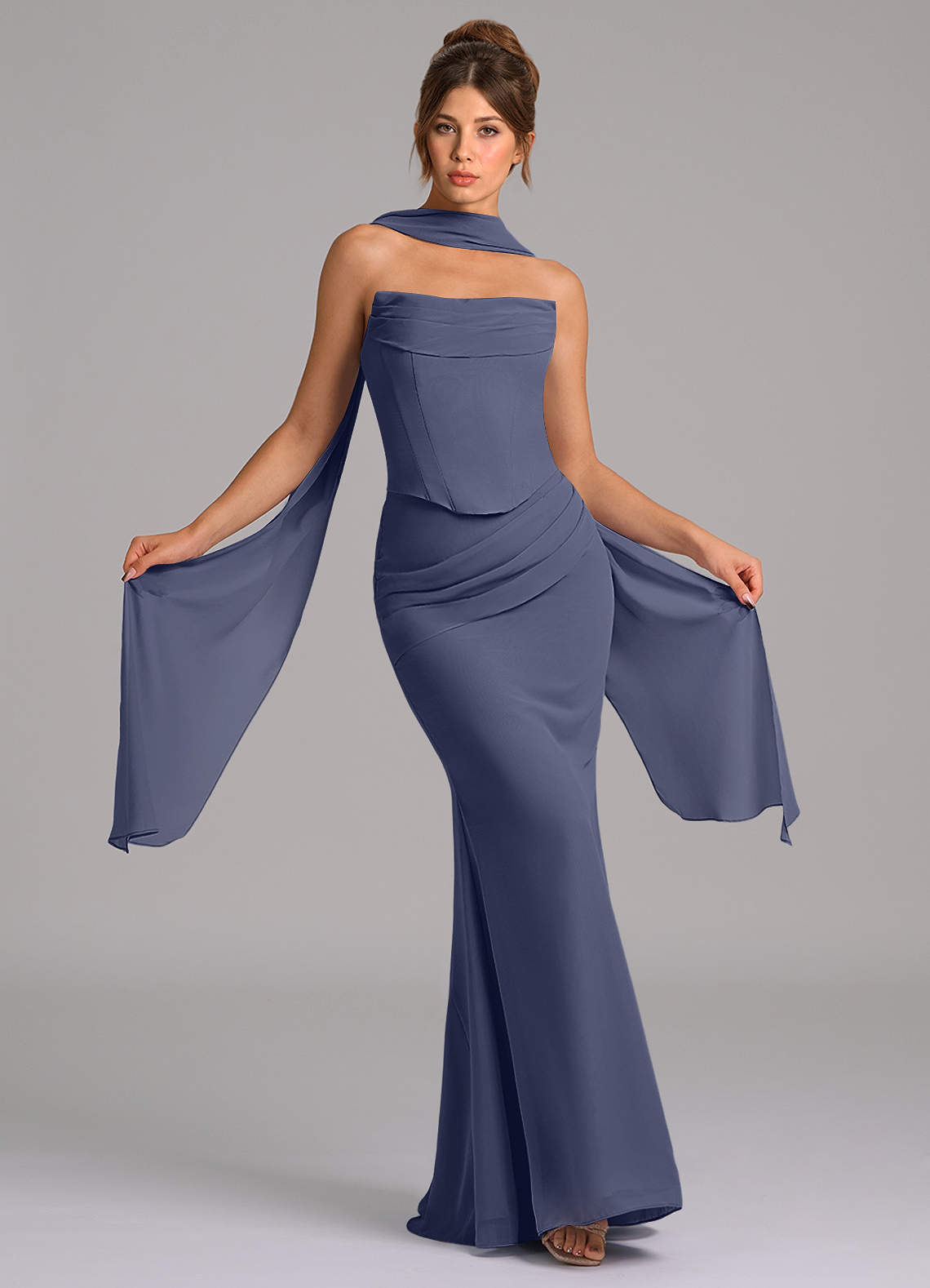 Azazie Sorrel Bridesmaid Dresses Stormy Mermaid Corset Chiffon Dress image1