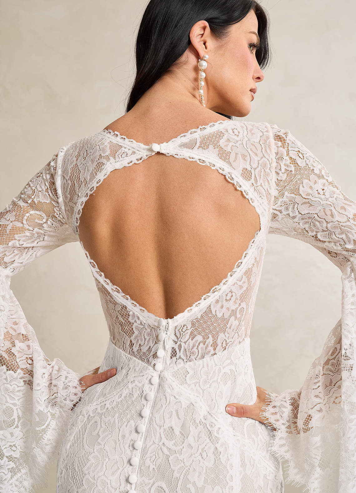 Azazie Hayes Wedding Dresses Diamond White Mermaid V-Neck Lace Dress image7