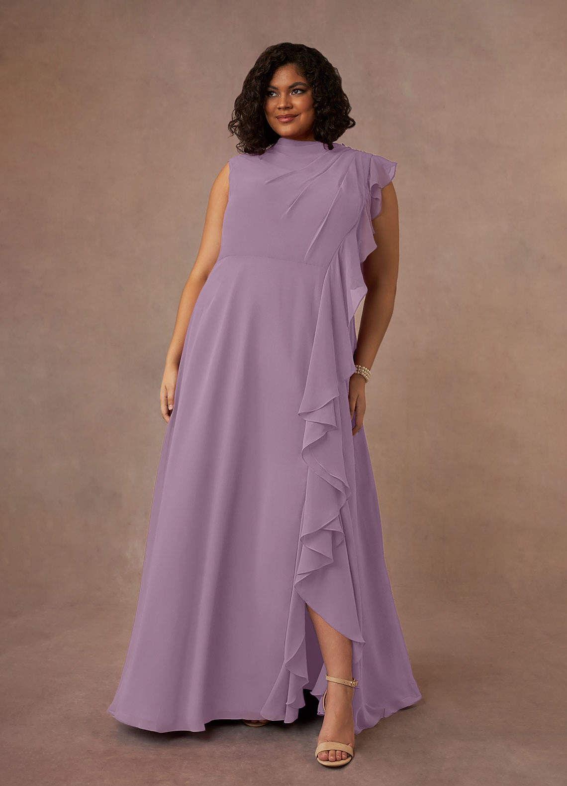 Azazie Narine Mother of the Bride Dresses Wisteria A-Line High Neckline Pleated Chiffon Dress image1