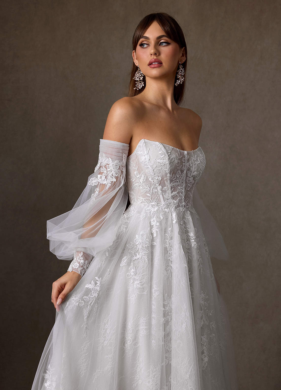 Azazie Elowyn Wedding Dresses Diamond White Ball-Gown Strapless Lace Dress image6