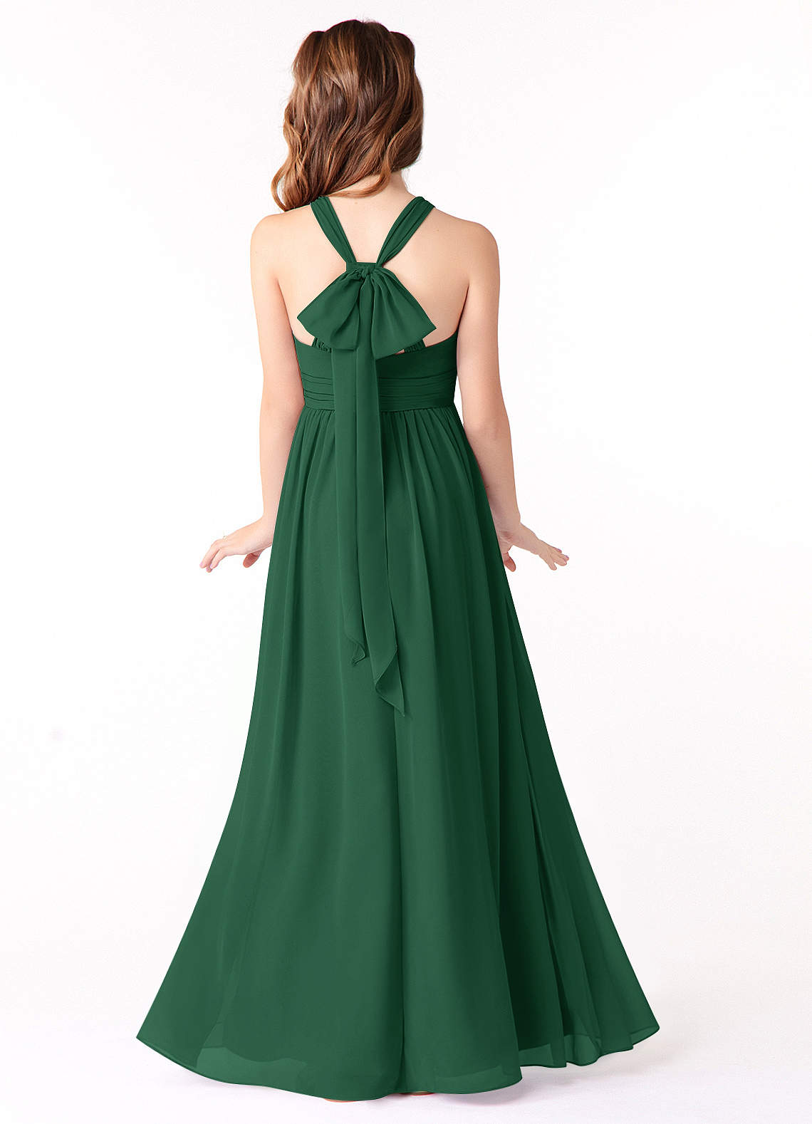 Azazie Jaylah Vestido de Verde Oscuro de Gasa/ Chiffon de Acampanado con Volante image1