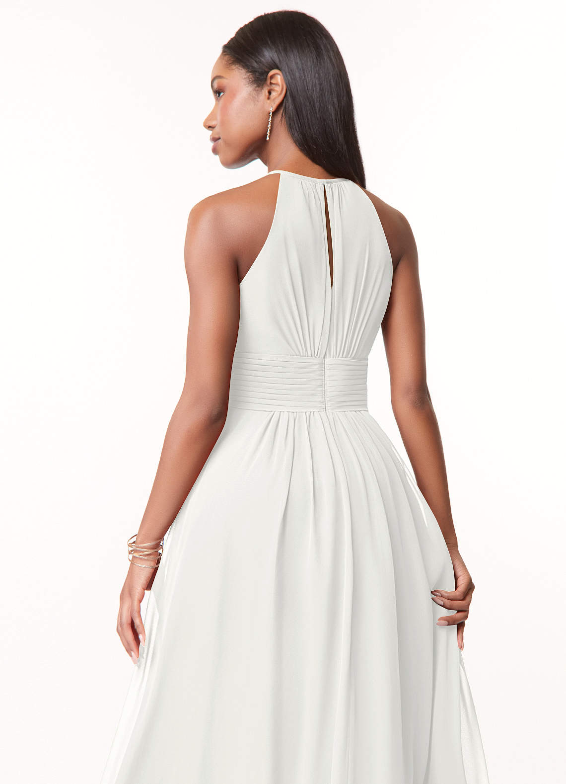 Azazie Bonnie Vestidos de madrinha de casamento Vestido Branco de Chiffon de Linha A com Plissado image3