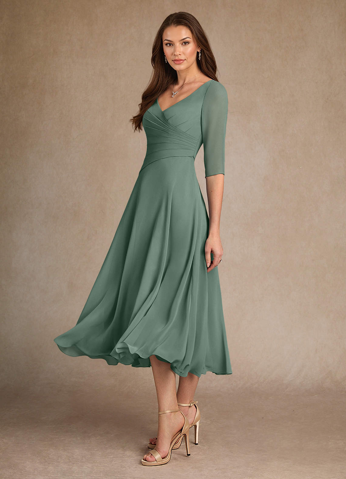 Azazie Durant Mère de la mariée Robes Robe Trapèze en Mousseline de soie Plissée Eucalyptus image1