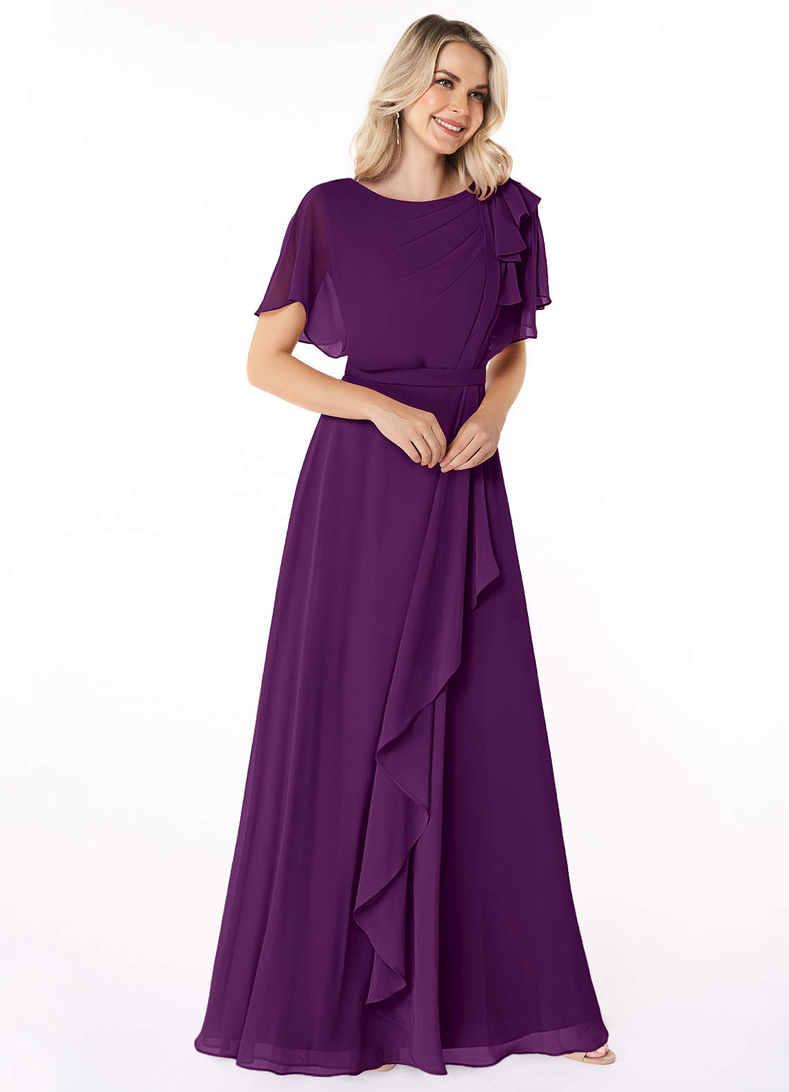 Grape Azazie Aaliyah Modest Bridesmaid Dresses | Azazie