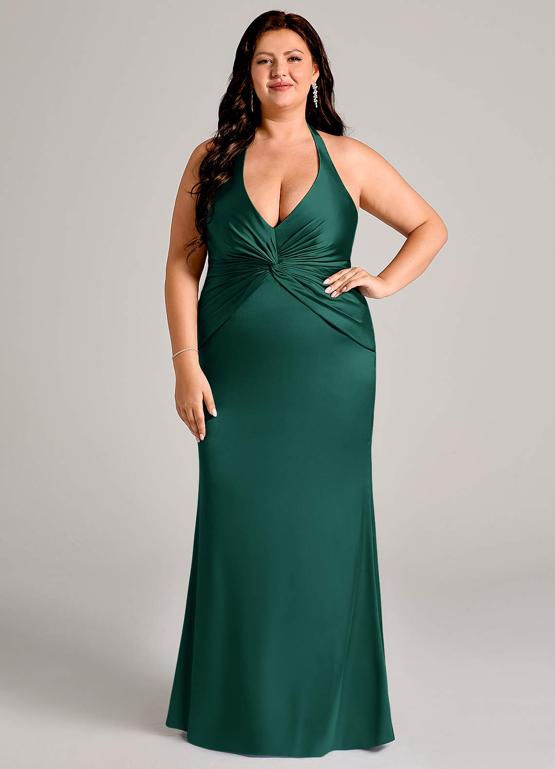 Azazie Valerie Abiti da Damigella Abito Sirena in Raso Elasticizzato Plissettato Smeraldo image1