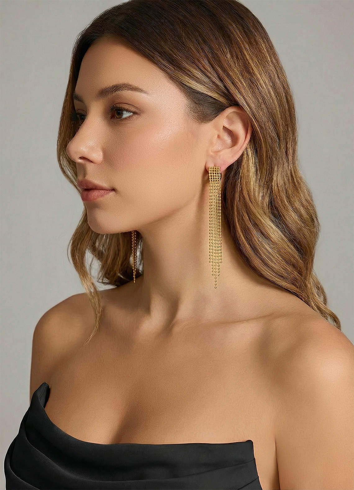 front Brincos de franja em aço inoxidável banhado a ouro 18K