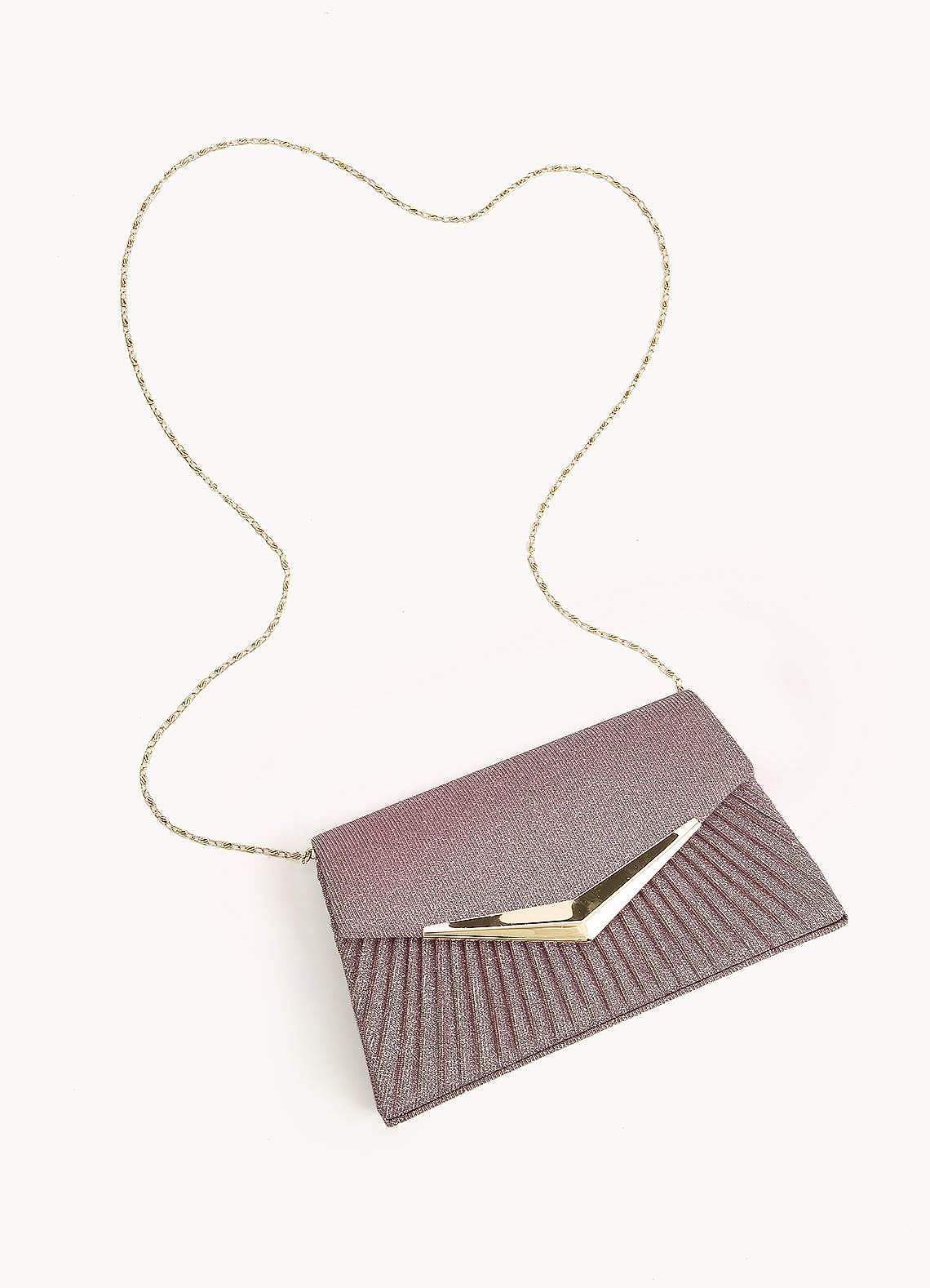 front Shimmer and Metal Pleated Clutch