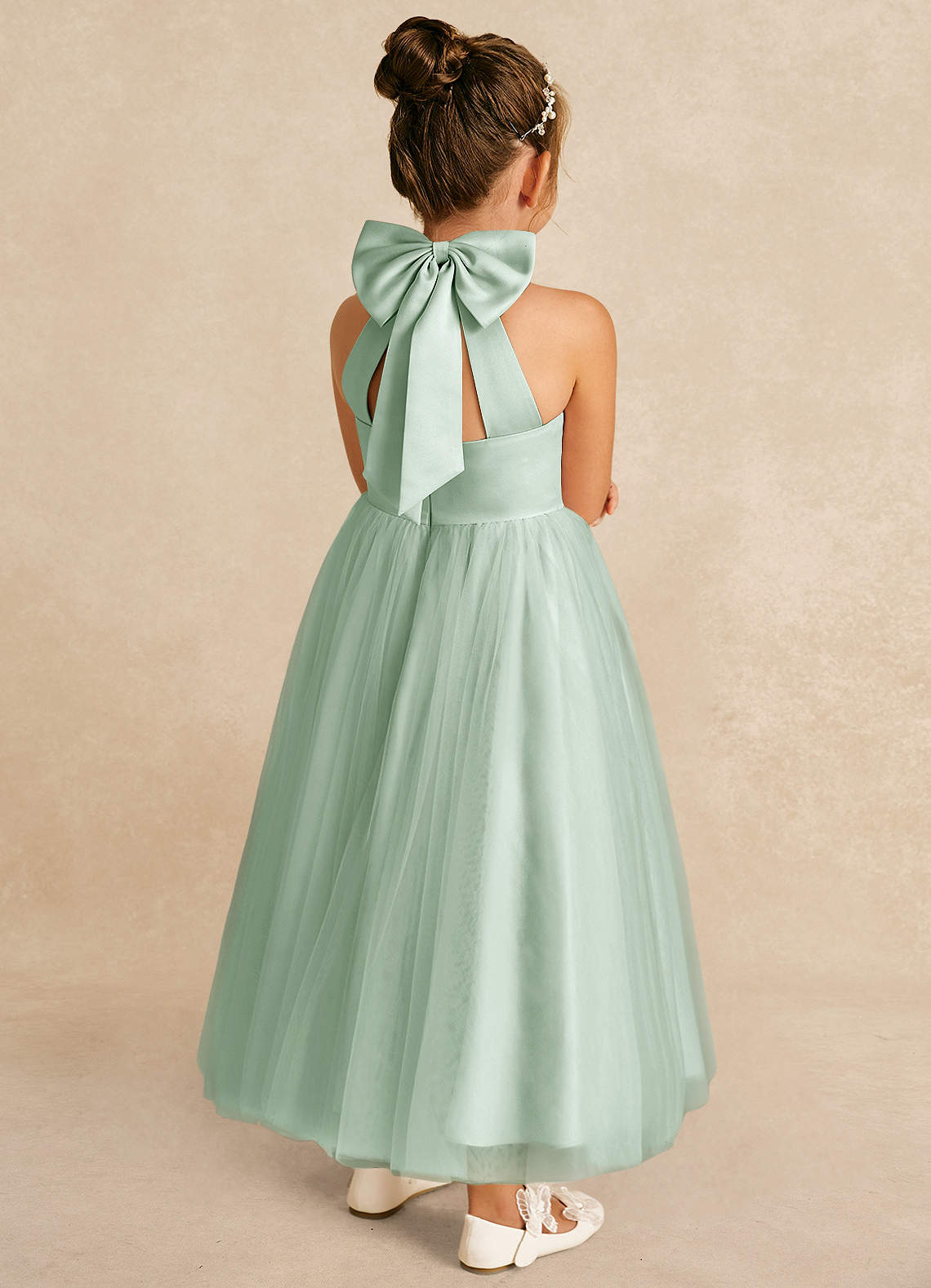 Azazie Bev Flower Girl Dresses Agave A-Line Convertible Tulle Dress image5