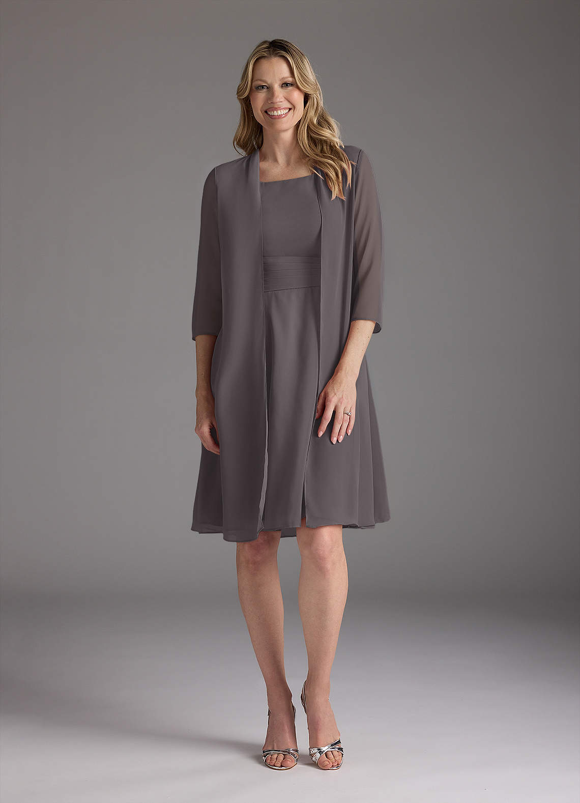 Azazie Shirley Mother of the Bride Dresses Steel Grey A-Line Scoop Pleated Chiffon Dress image1