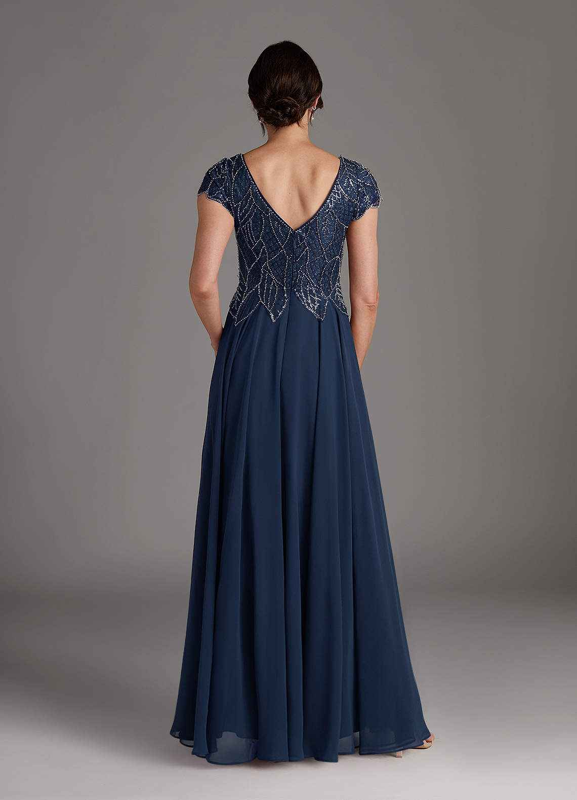 Azazie Eleanor vestidos de madre de la novia Vestido de Azul Marino Oscuro de Gasa de Corte En A con Lentejuela image4