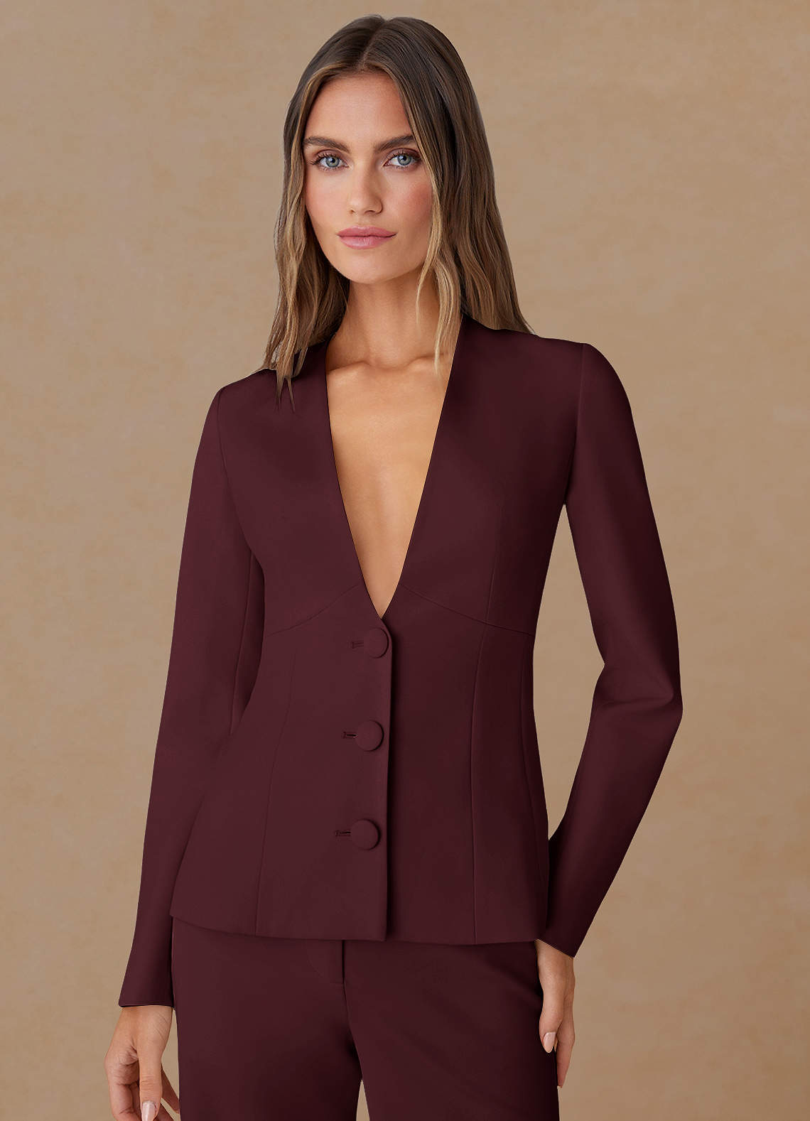 front Elara Cabernet Refined Weave Tailored Blazer