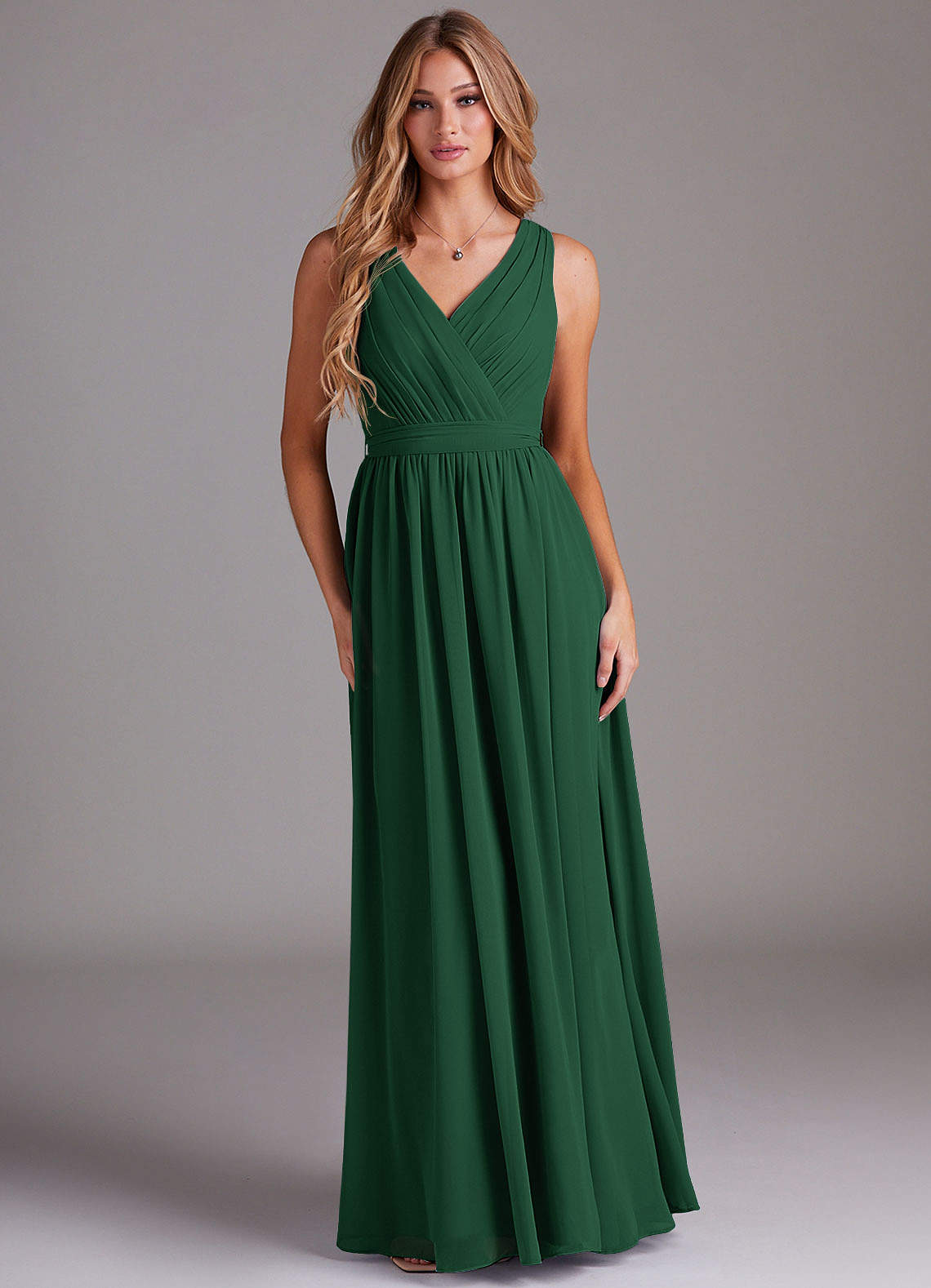 Azazie Kingsley Bridesmaid Dresses Dark Green A-Line Lace Chiffon Dress image1