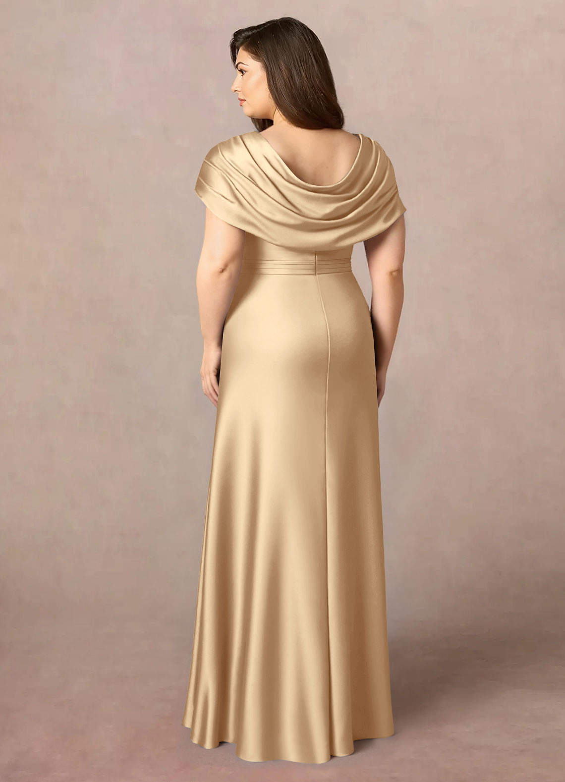 Azazie Branford Mother of the Bride Dresses Champagne A-Line Pleated Stretch Satin Dress image1