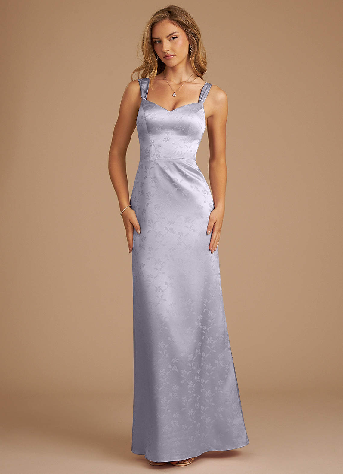 Azazie Denice Bridesmaid Dresses Pebble Floral Jacquard Sheath Pleated Floral Jacquard Dress image1