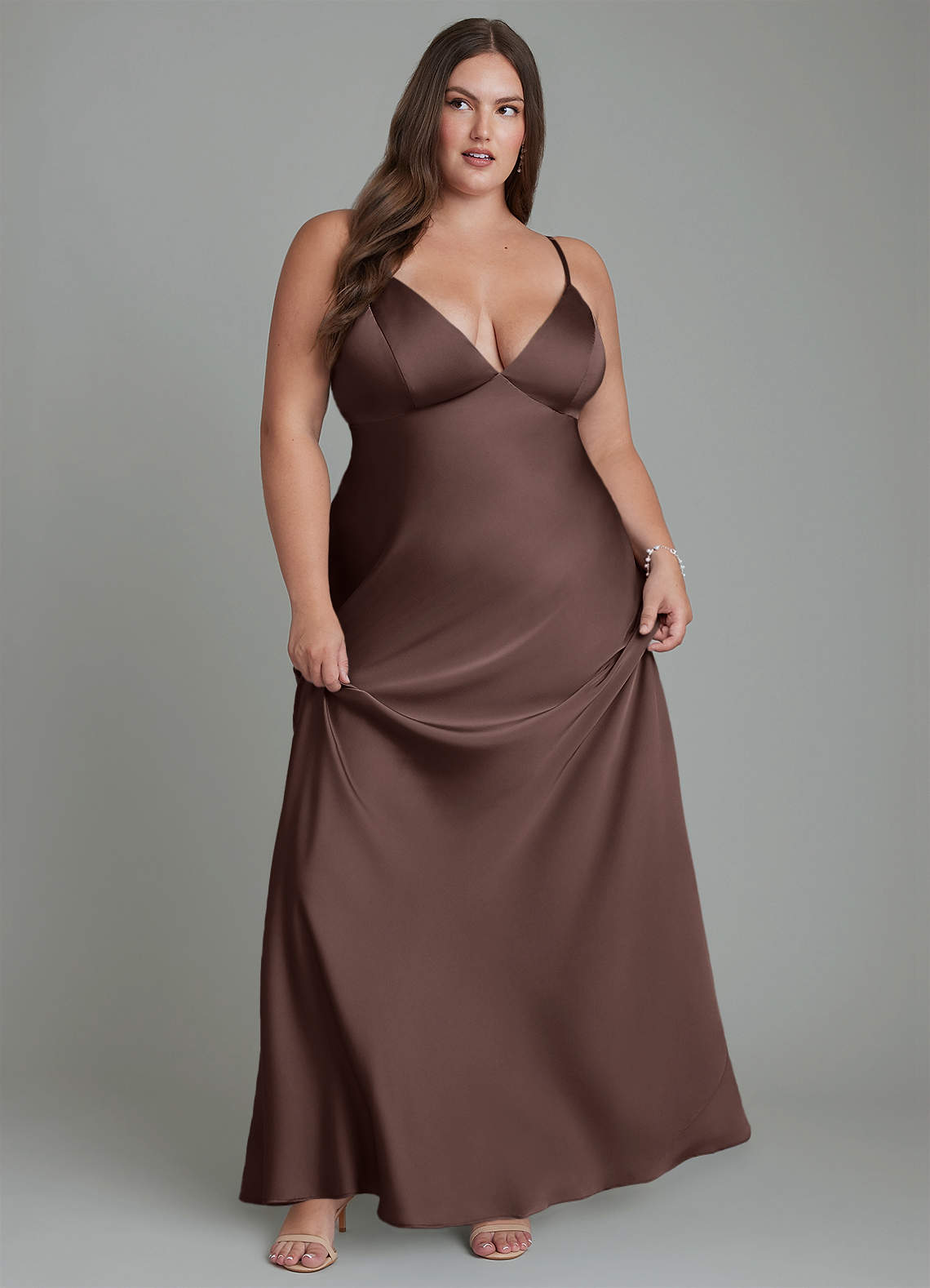 Azazie Stefania Bridesmaid Dresses Ganache A-Line Stretch Satin Dress image10