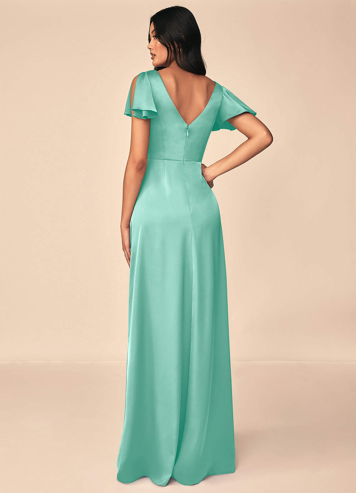 Gorgeous Pleated Stretch Satin Dress with Slit Royal Blue