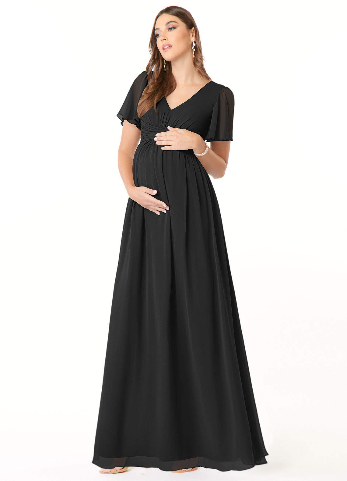 Azazie Verna Maternity Bridesmaid Dresses A-Line V-Neck Ruched Chiffon Floor-Length Dress image2