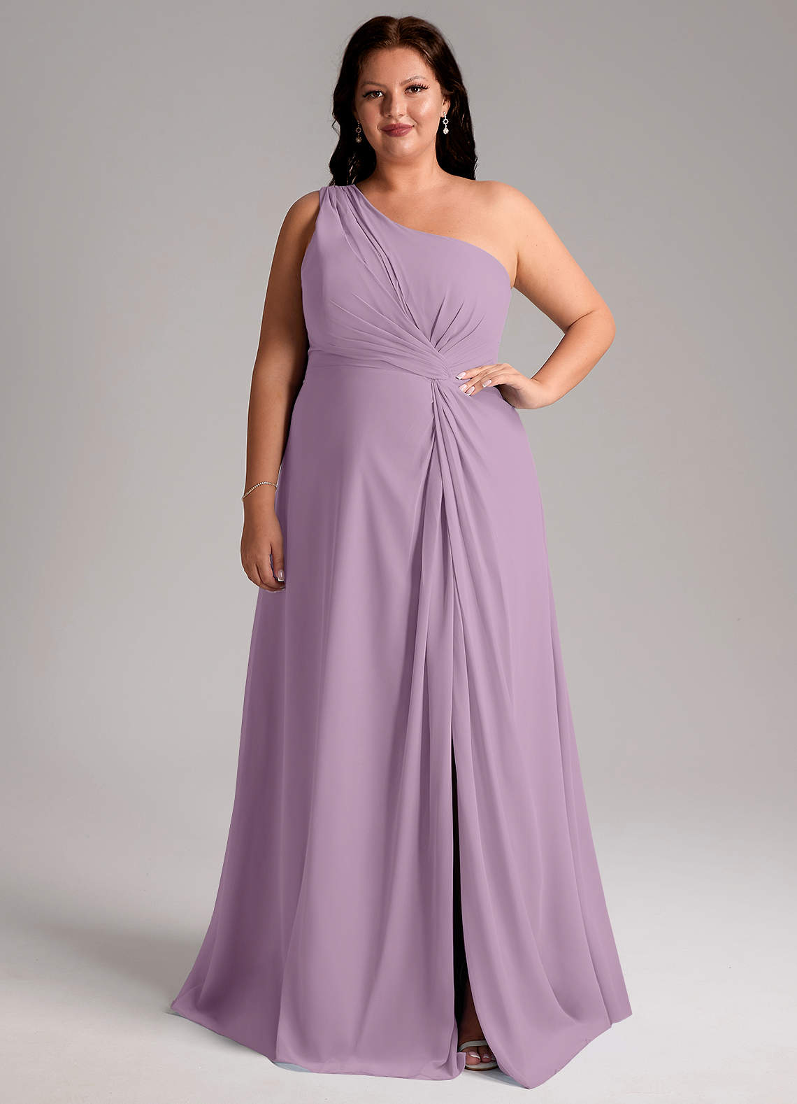 Azazie Brooke Bridesmaid Dresses Wisteria A-Line One Shoulder Chiffon Dress image1