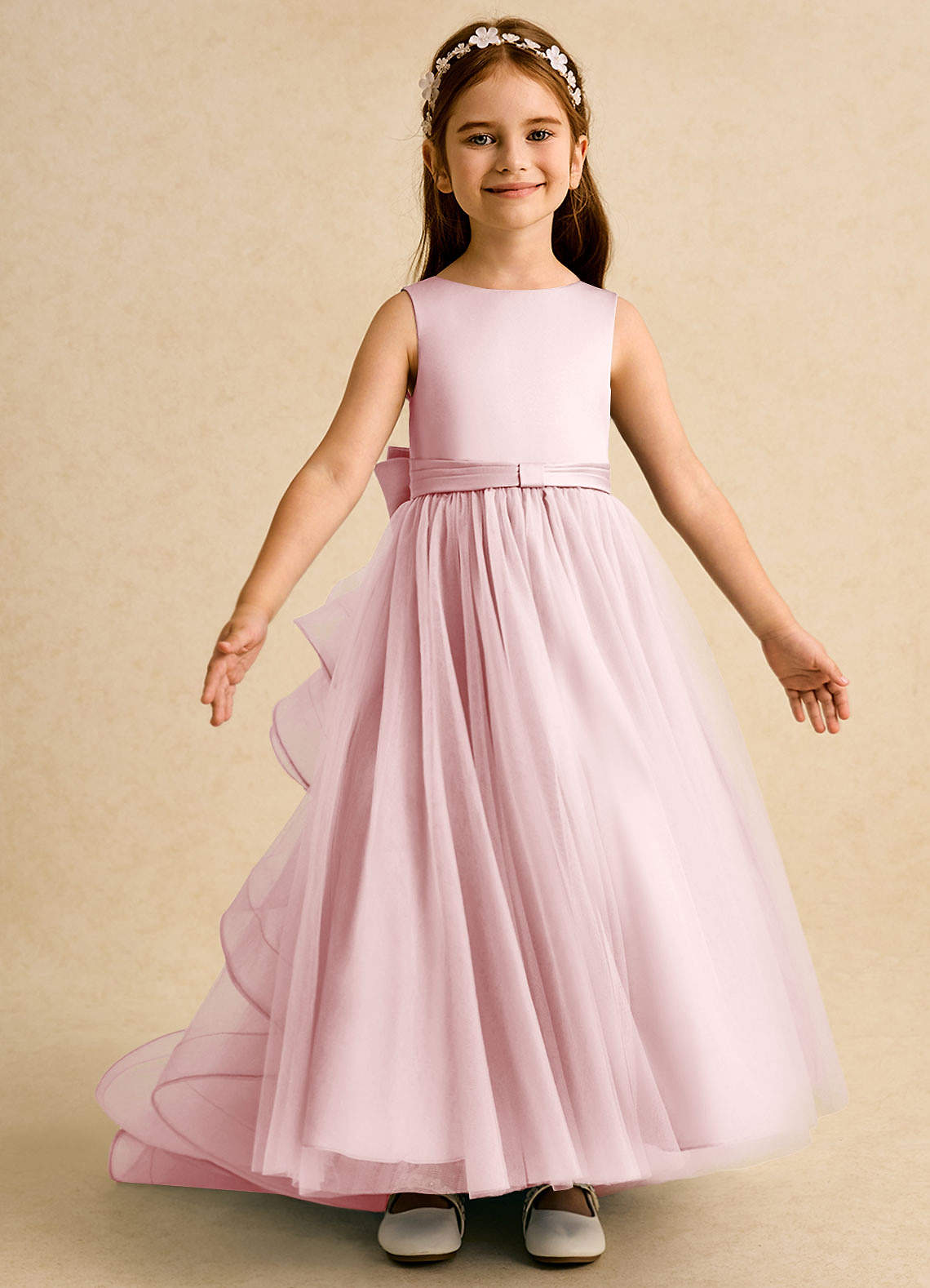 Azazie Lior Robe Demoiselle D'honneur Fillette Robe Princesse en Tulle Plissée Rose Poudré image5
