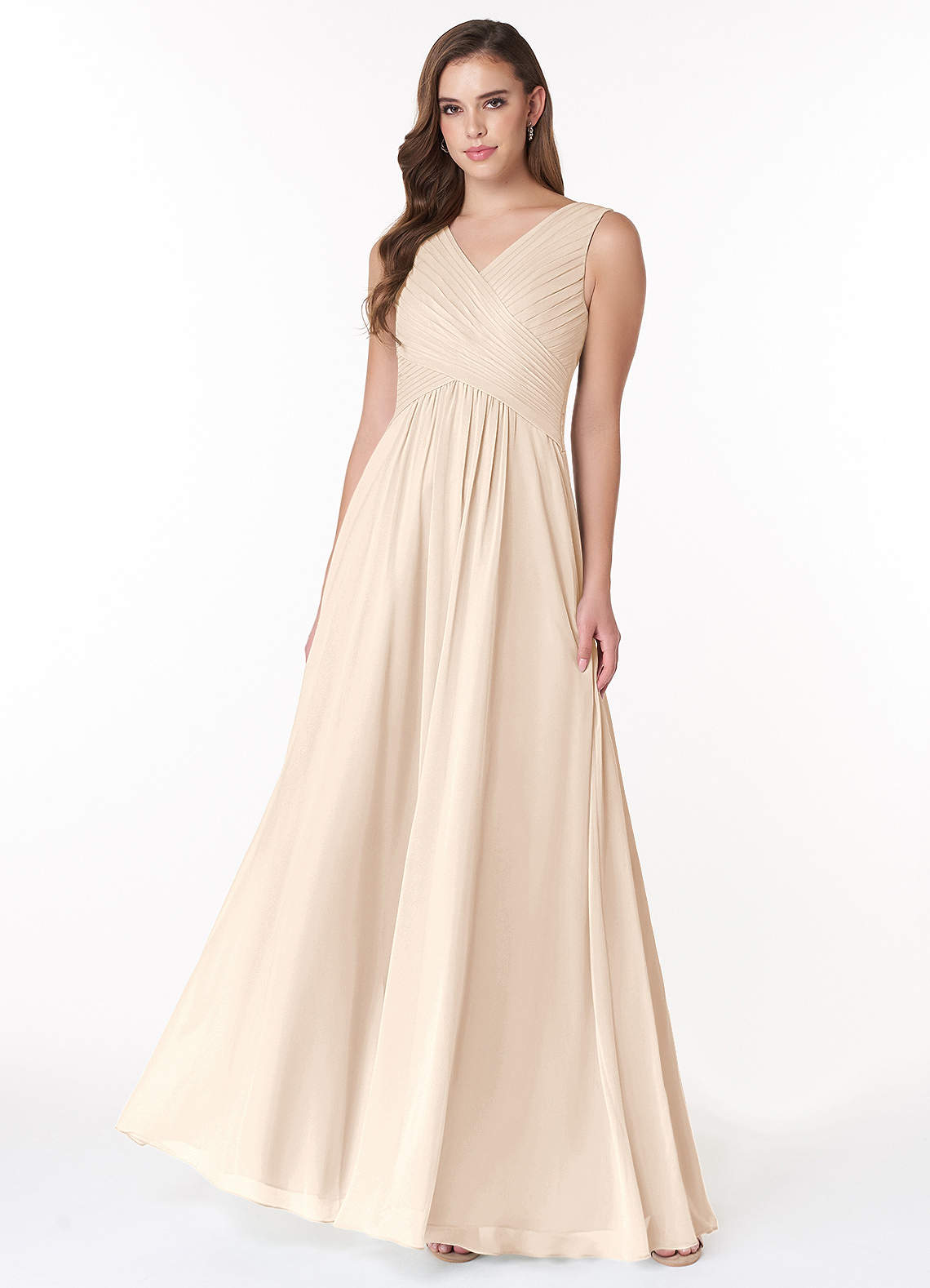 Azazie Flora Brautjungfernkleider A-Linie Plissee Chiffon Kleid Alabaster Weiß image1