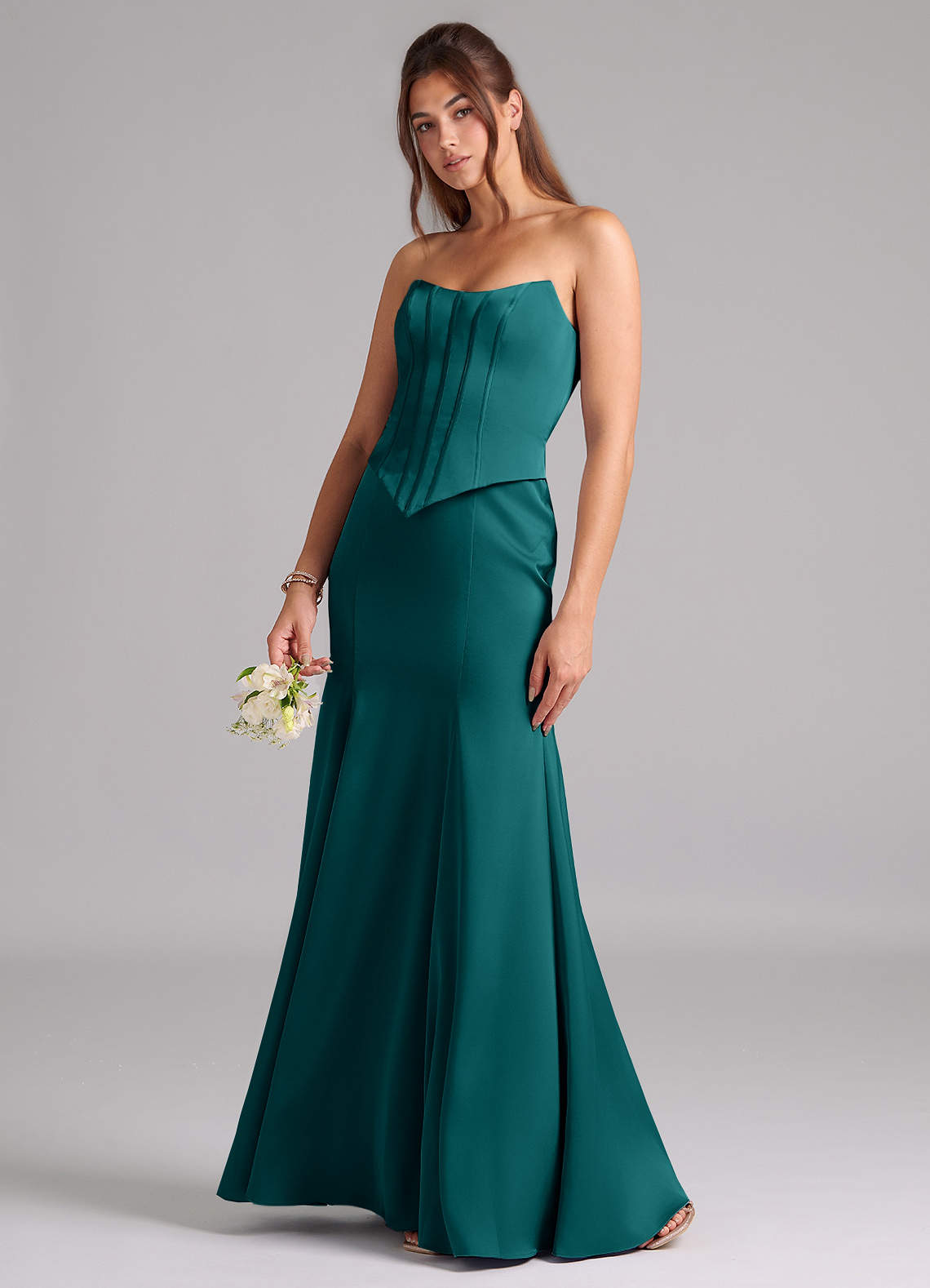 Azazie Ximena Bridesmaid Dresses Peacock Mermaid Corset Stretch Satin Convertible Dress image1
